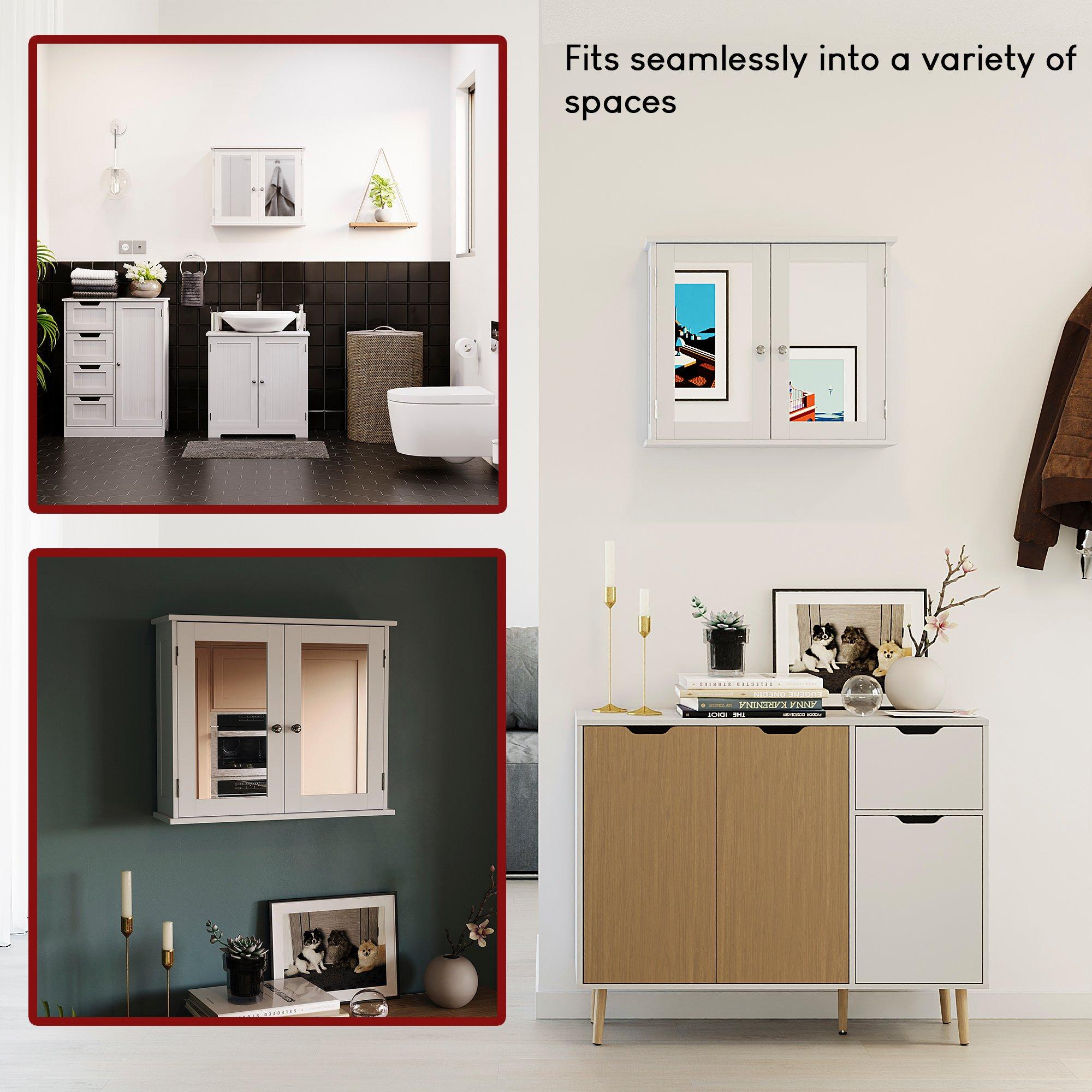 White - Lassic - Bath Vida Priano 2 Door Mirrored Wall Cabinet - 3