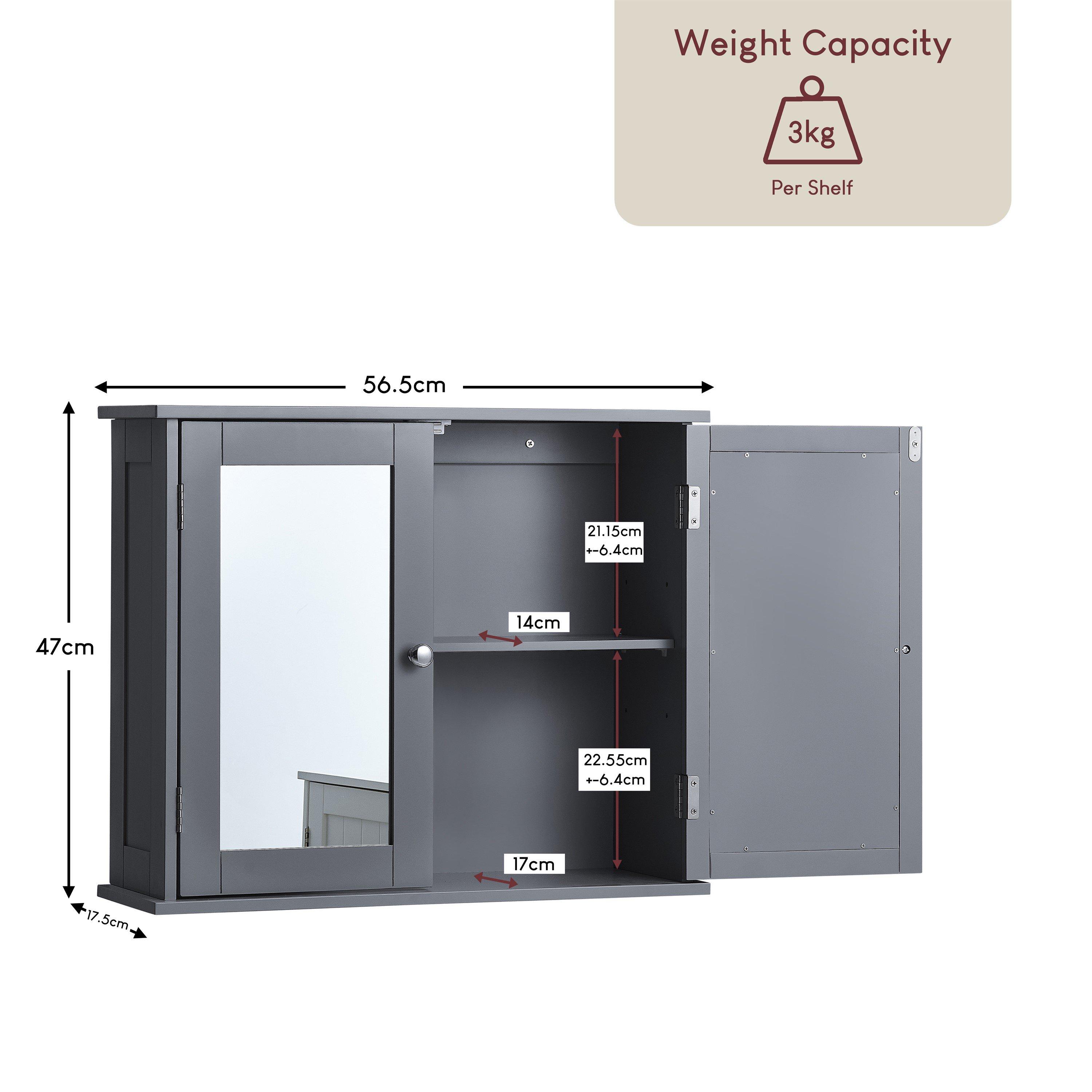 Grey - Lassic - Bath Vida Priano 2 Door Mirrored Wall Cabinet - 2