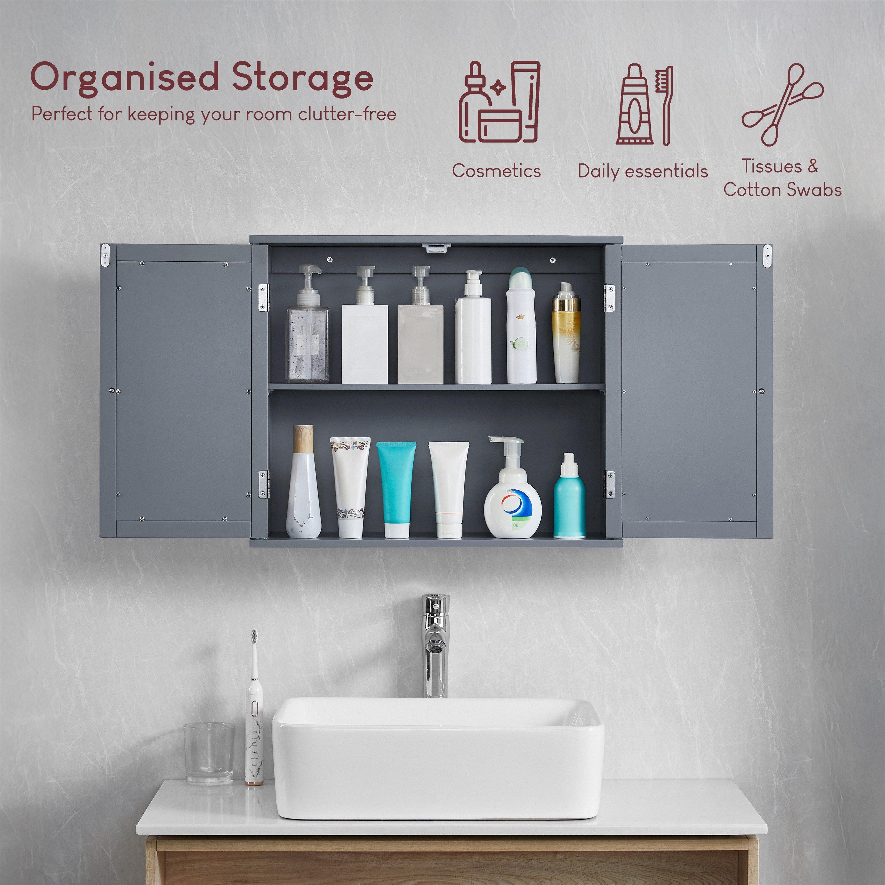 Grey - Lassic - Bath Vida Priano 2 Door Mirrored Wall Cabinet - 5