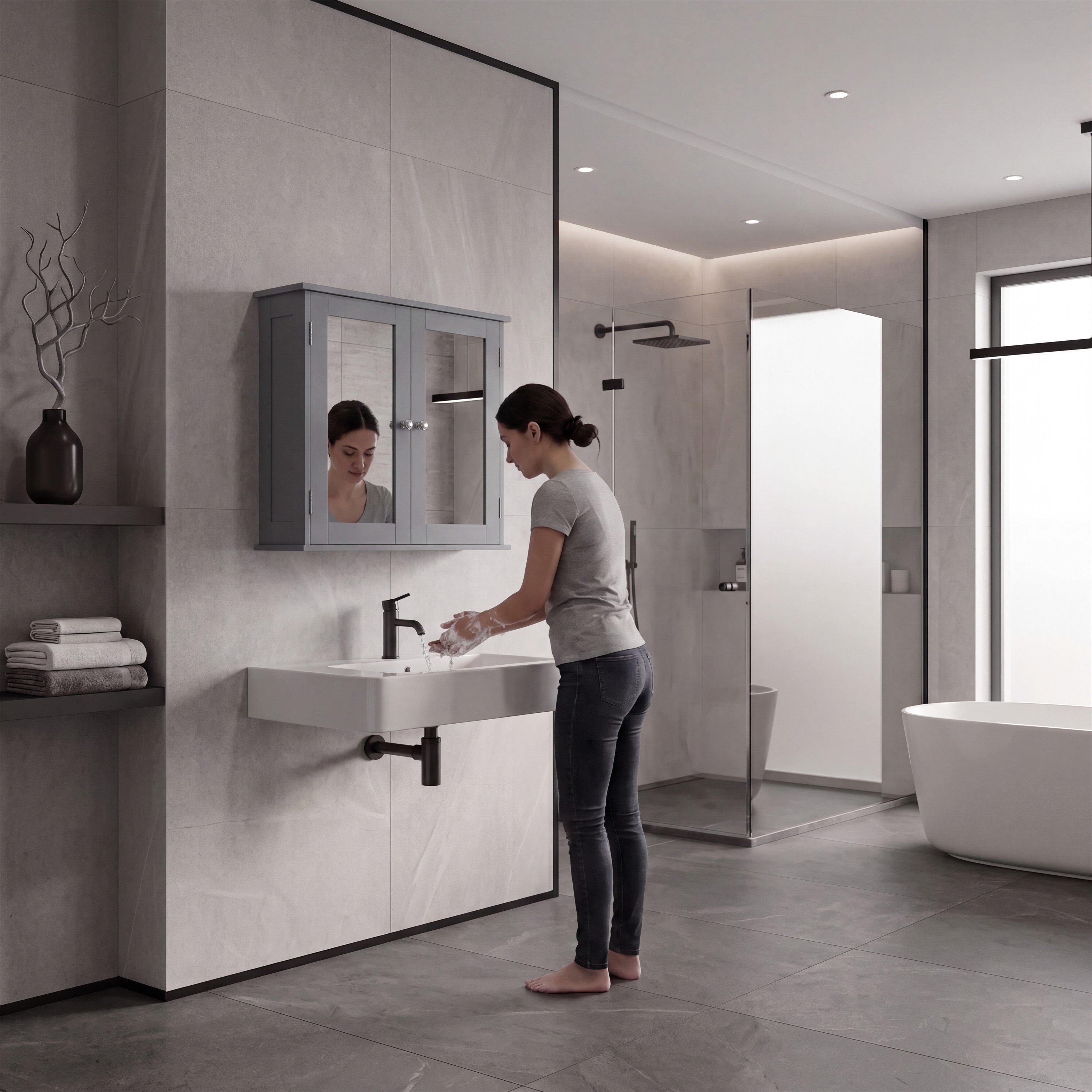 Grey - Lassic - Bath Vida Priano 2 Door Mirrored Wall Cabinet - 6