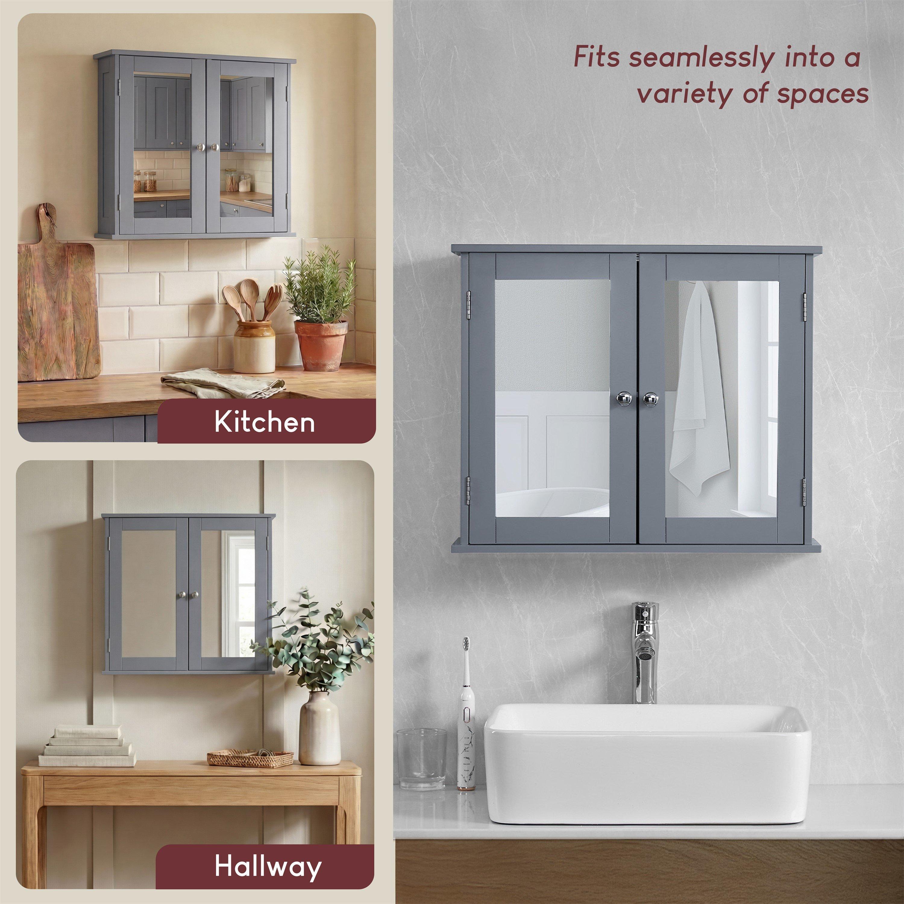 Grey - Lassic - Bath Vida Priano 2 Door Mirrored Wall Cabinet - 7