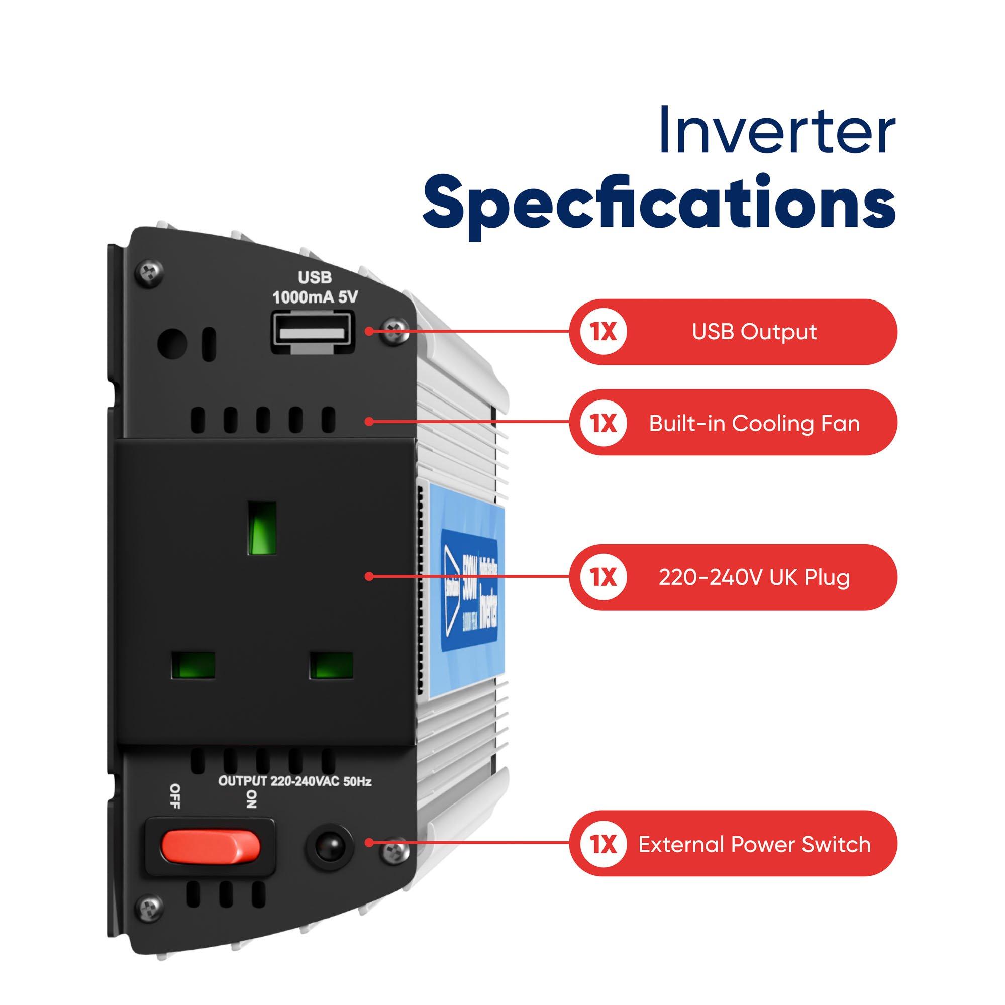 Silver - Streetwize - 500W (1000W peak) Modified Sine Wave Inverter - 3