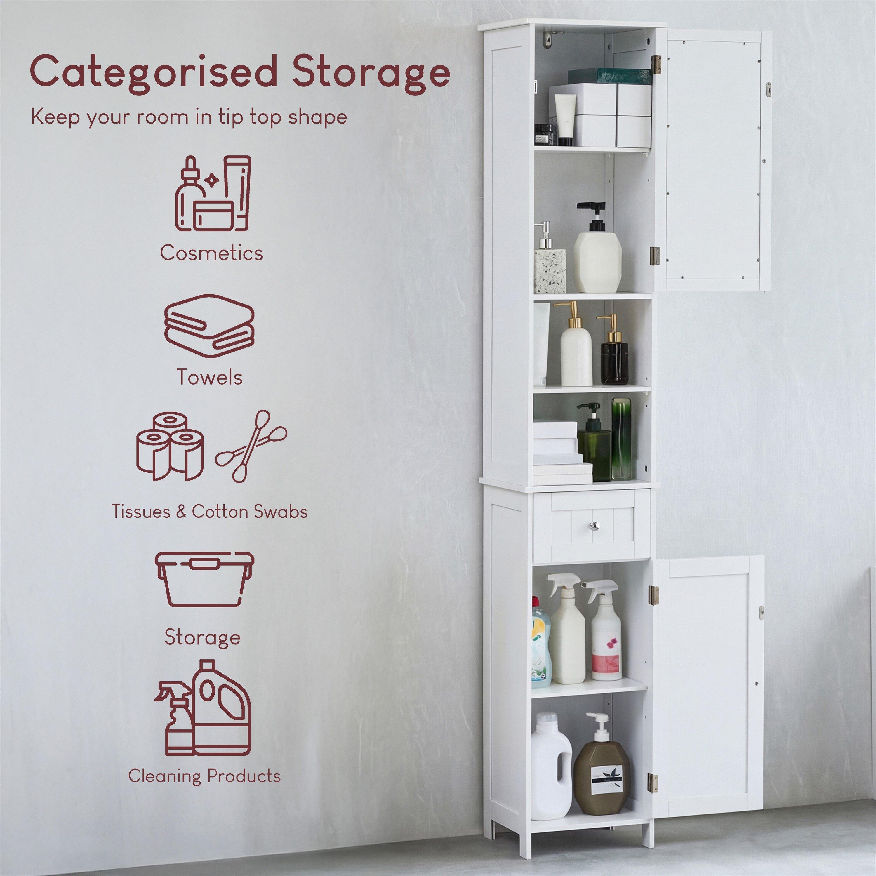 White - Lassic - Bath Vida Priano 2 Door Tall Cabinet With Mirror - 3