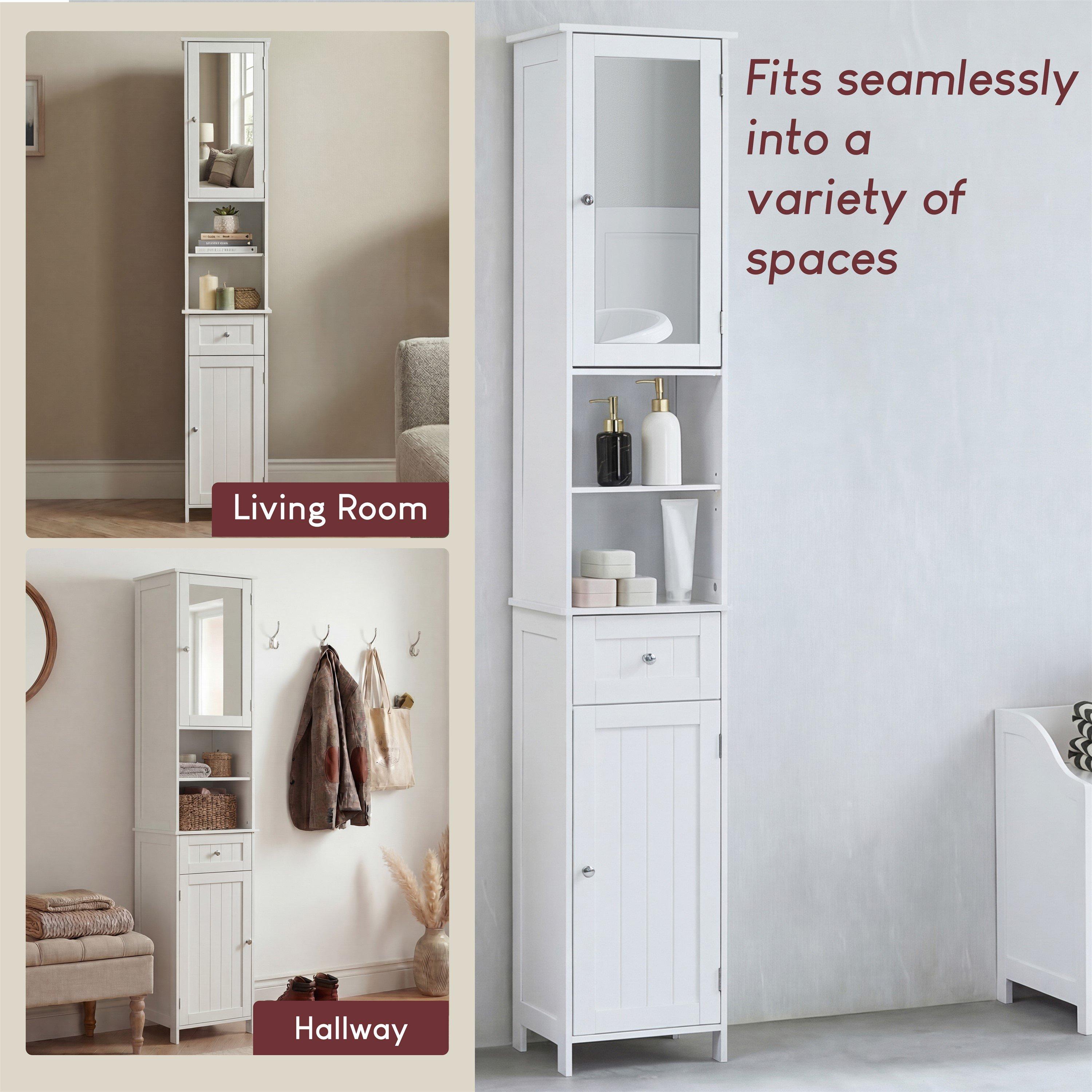 White - Lassic - Bath Vida Priano 2 Door Tall Cabinet With Mirror - 7