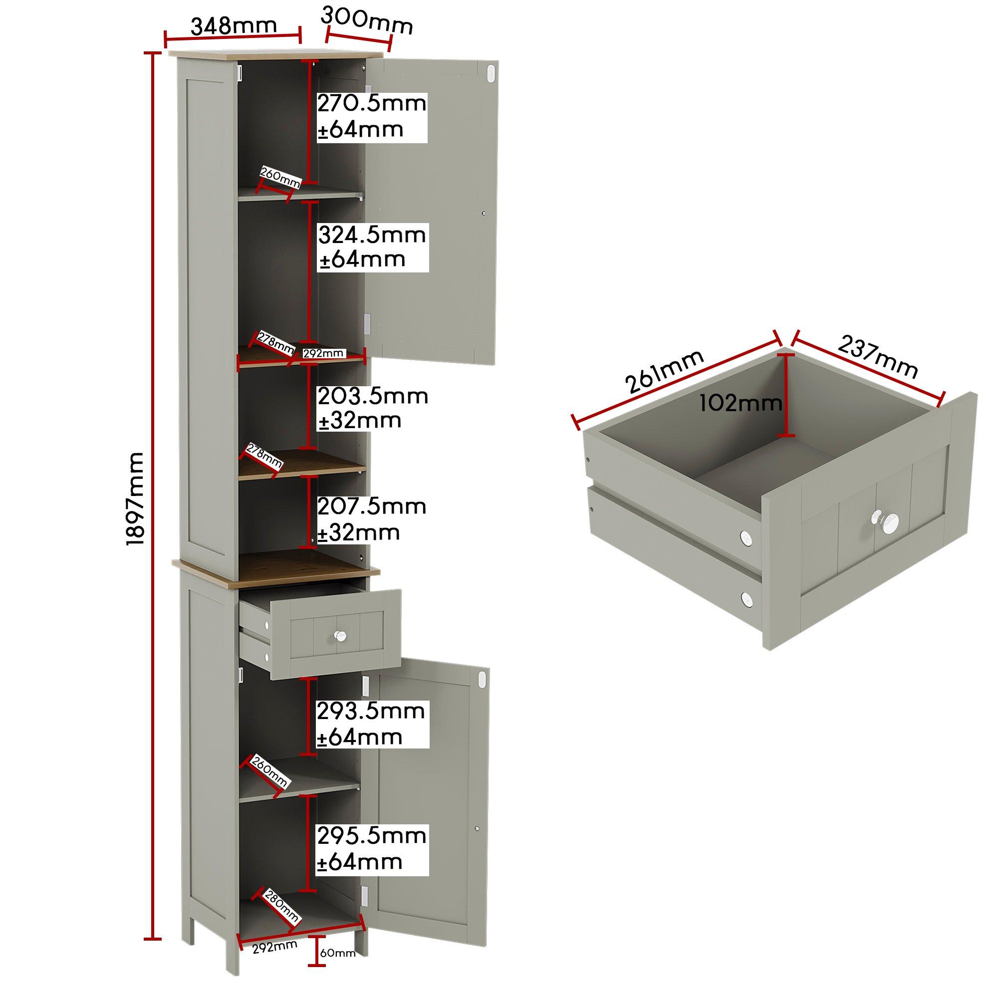 Grey - Lassic - Bath Vida Priano 2 Door Tall Cabinet With Mirror - 2