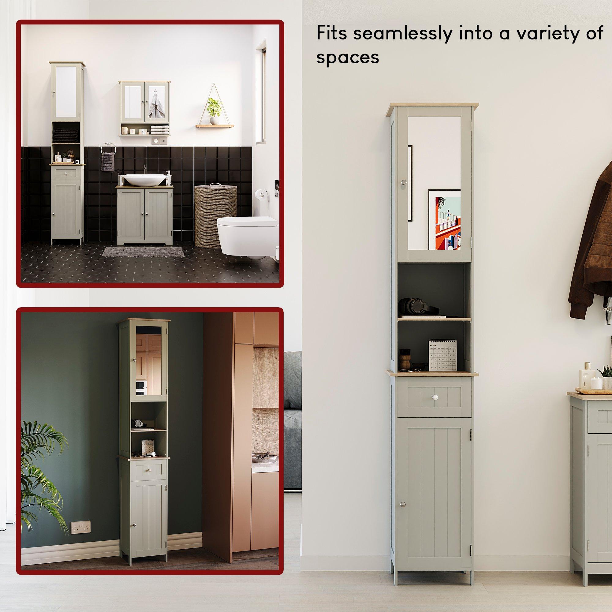 Grey - Lassic - Bath Vida Priano 2 Door Tall Cabinet With Mirror - 3