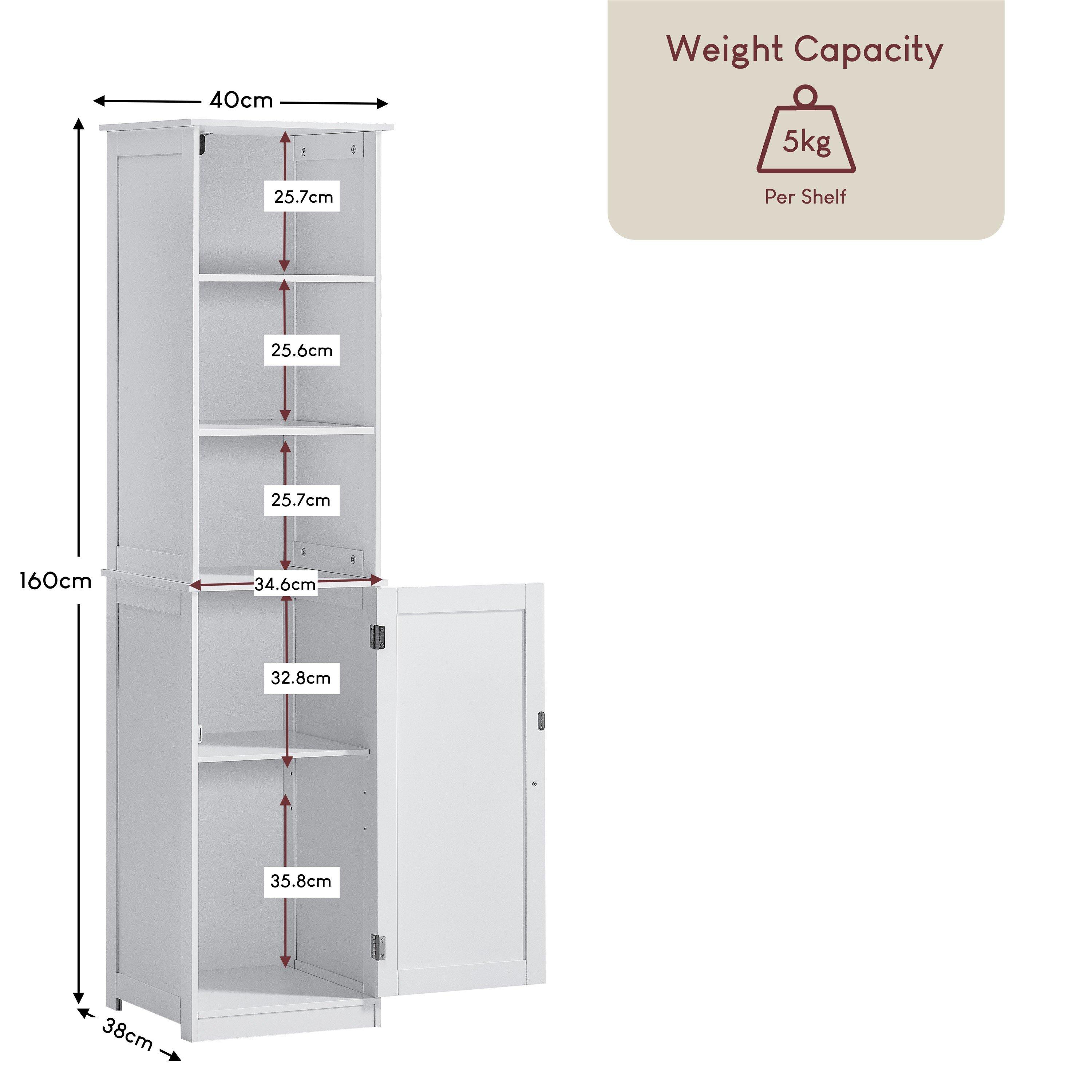 White - Lassic - Bath Vida Priano 1 Door 2 Shelf Tall Cabinet - 2
