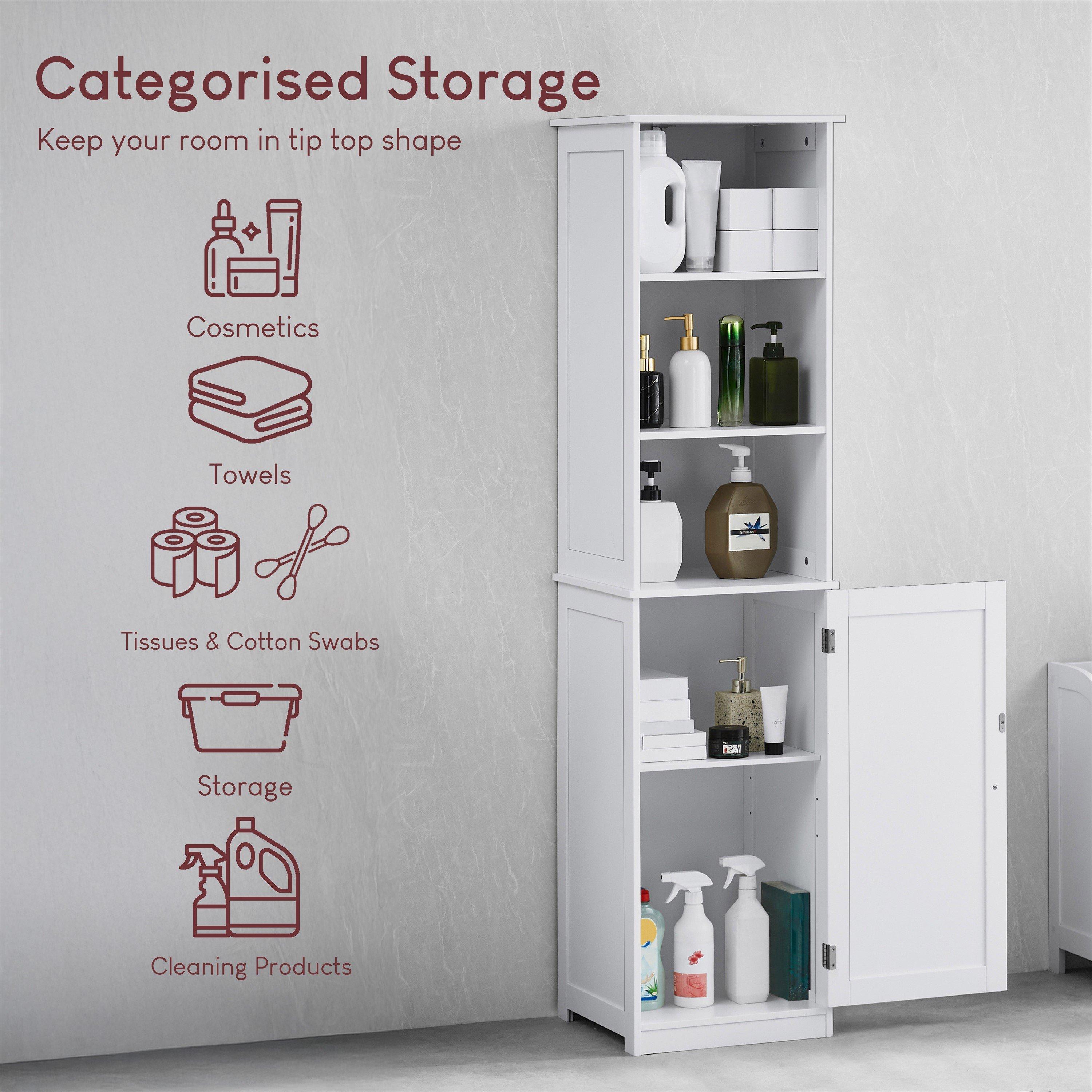White - Lassic - Bath Vida Priano 1 Door 2 Shelf Tall Cabinet - 3