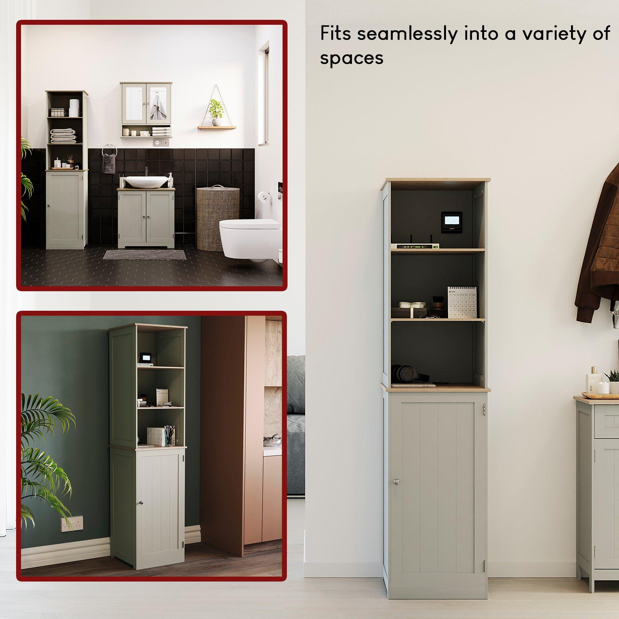 Grey - Lassic - Bath Vida Priano 1 Door 2 Shelf Tall Cabinet - 3