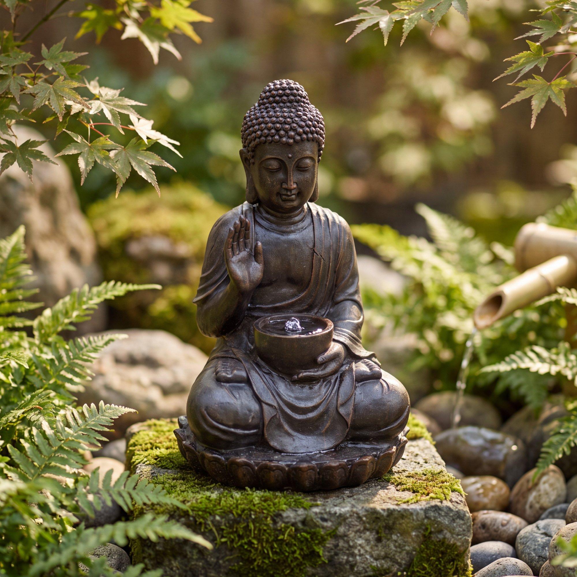 Stone - Streetwize - Solar Water Feature - Meditating Buddha With Bowl - 1