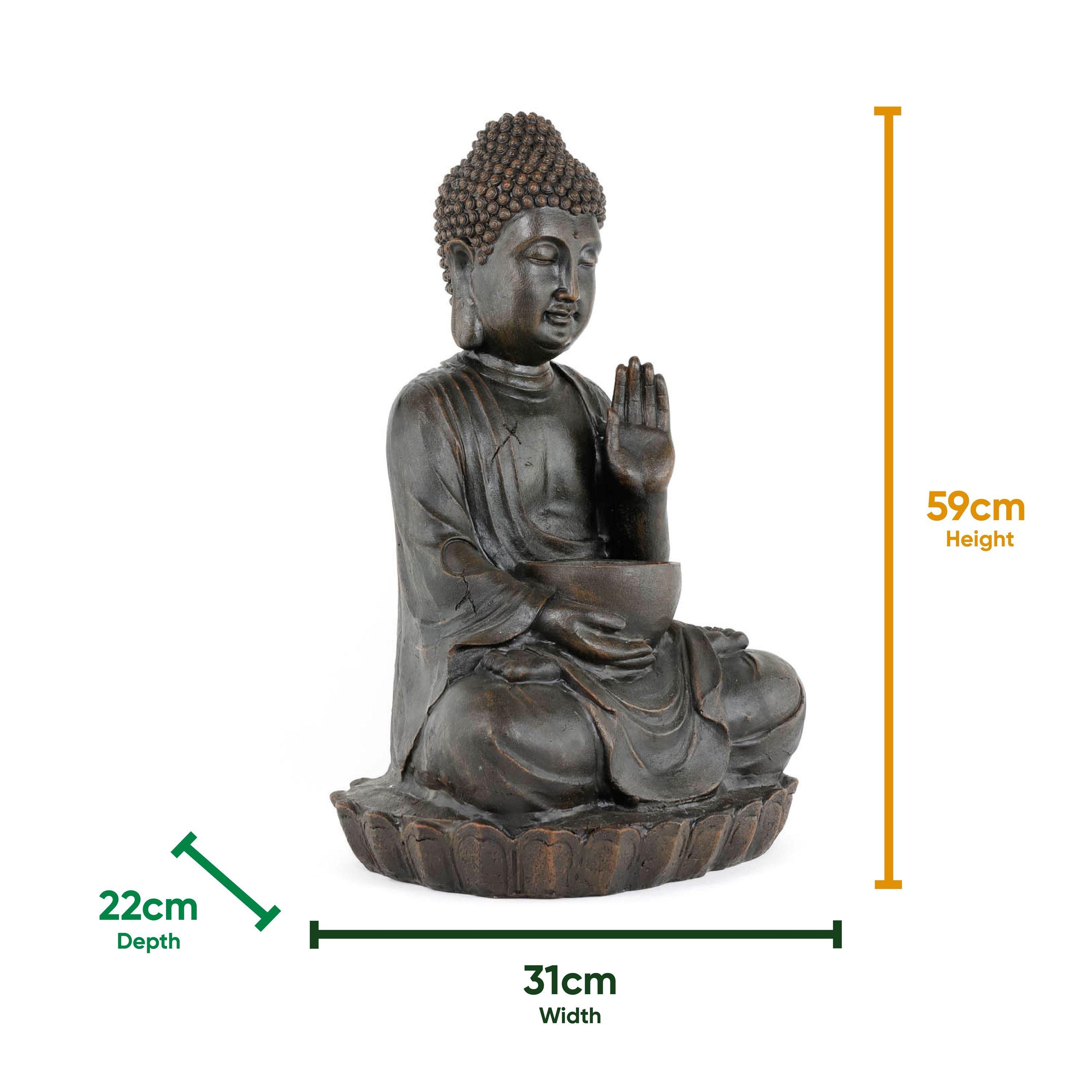 Stone - Streetwize - Solar Water Feature - Meditating Buddha With Bowl - 2