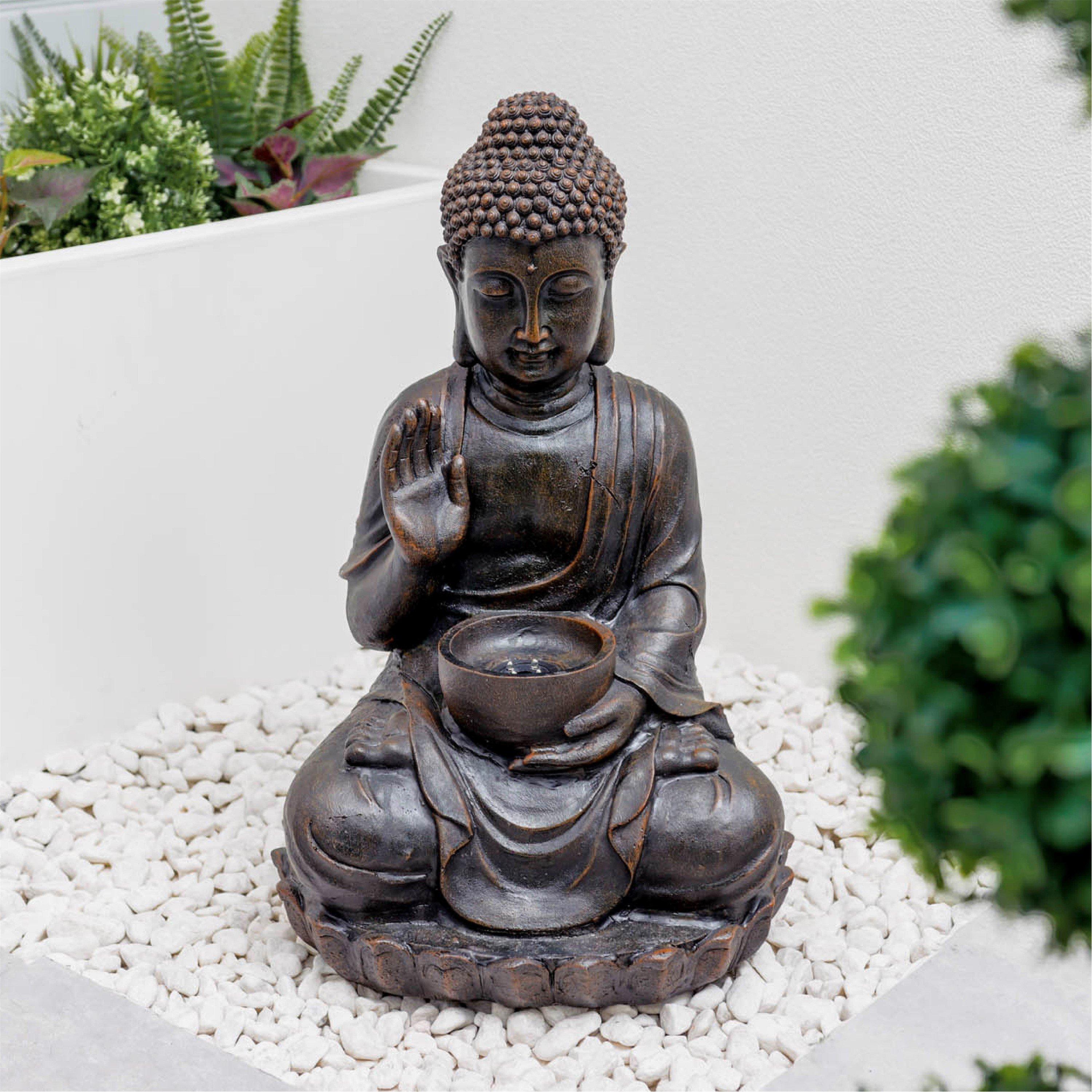 Stone - Streetwize - Solar Water Feature - Meditating Buddha With Bowl - 3