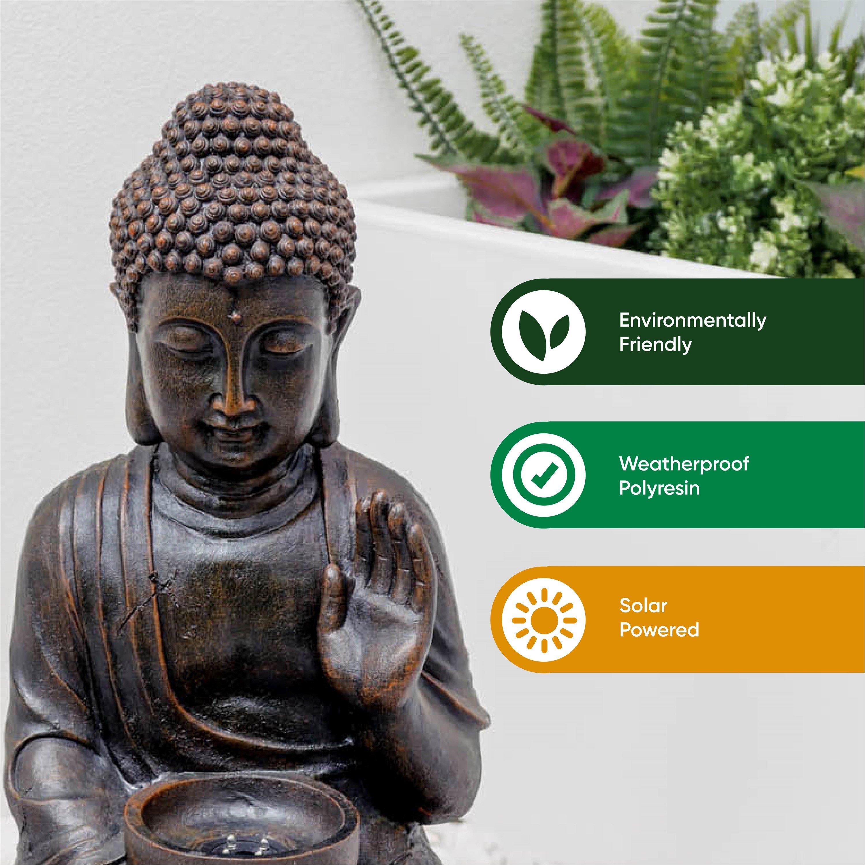 Stone - Streetwize - Solar Water Feature - Meditating Buddha With Bowl - 4