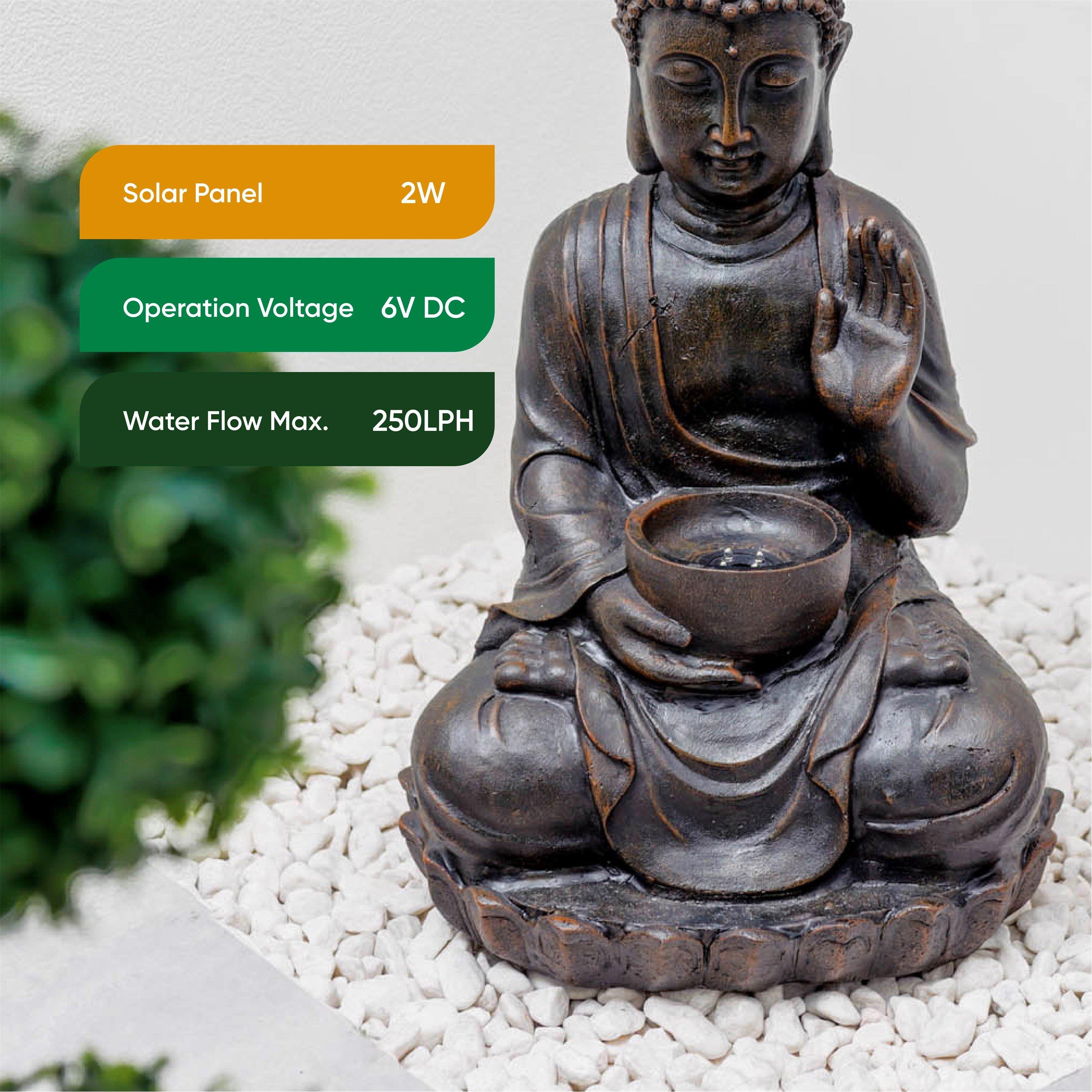 Stone - Streetwize - Solar Water Feature - Meditating Buddha With Bowl - 6