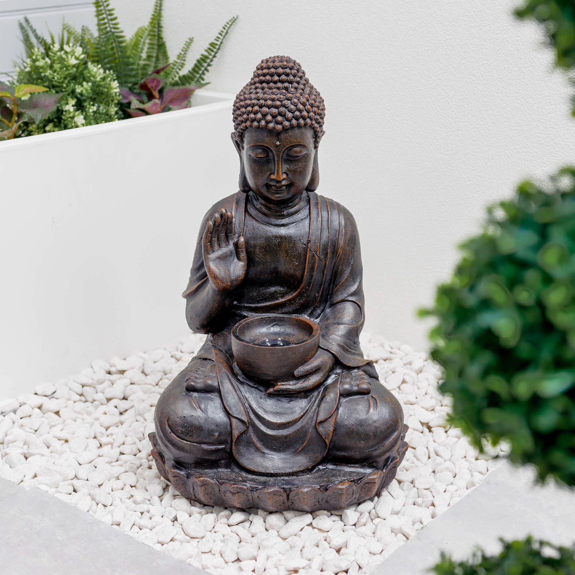 Stone - Streetwize - Solar Water Feature - Meditating Buddha With Bowl - 8