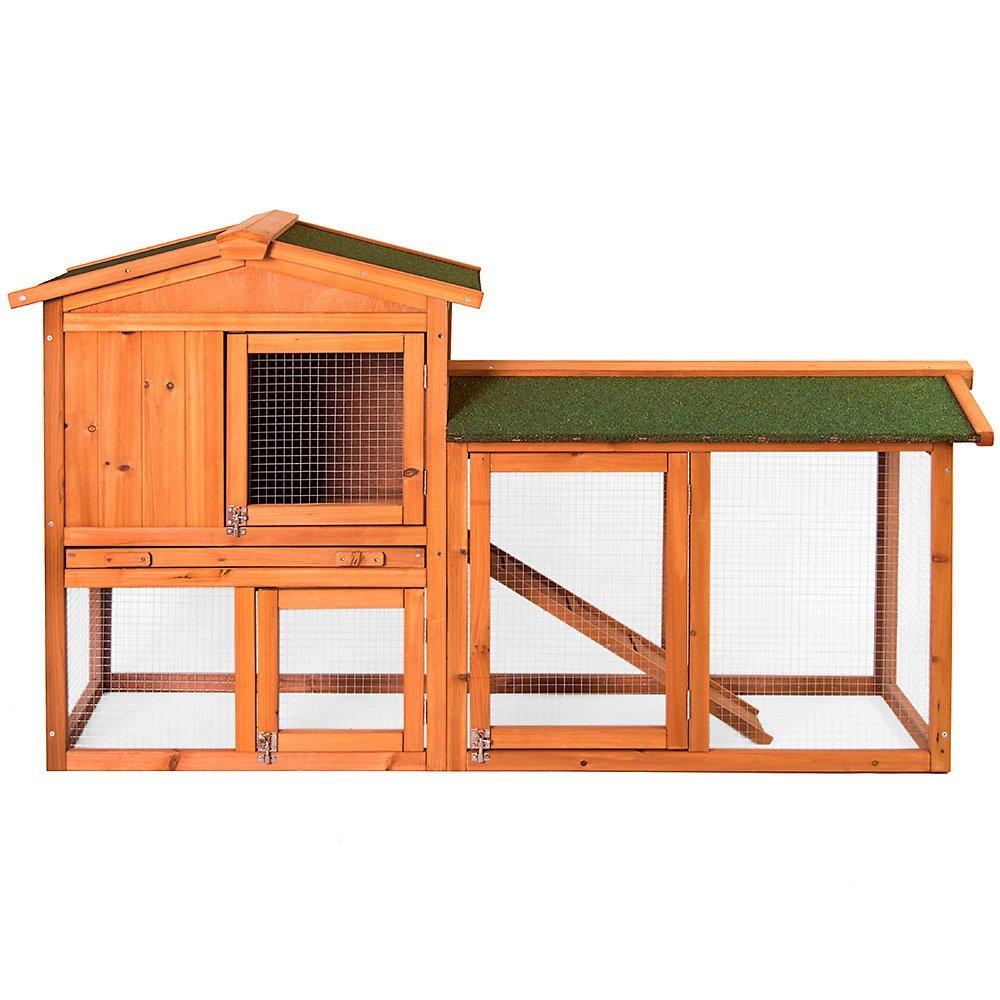 Brown - Lassic - Pet Vida Double Wooden Pet Hutch - 2