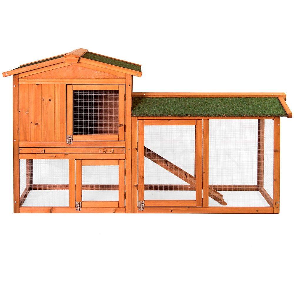Brown - Lassic - Pet Vida Double Wooden Pet Hutch - 3