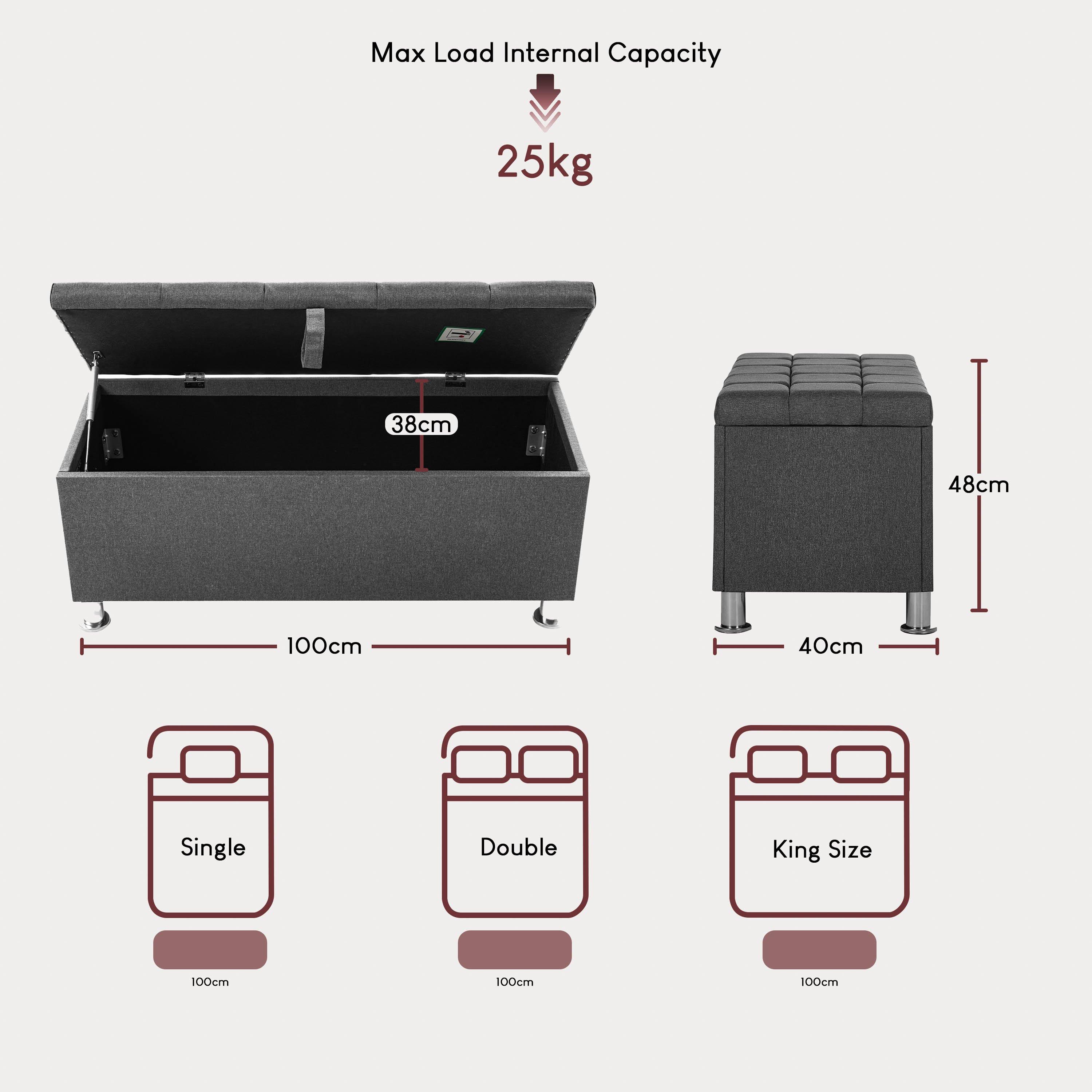 Dark Grey Linen - Lassic - Vida Designs Valencia Storage Ottoman UKFR - 2