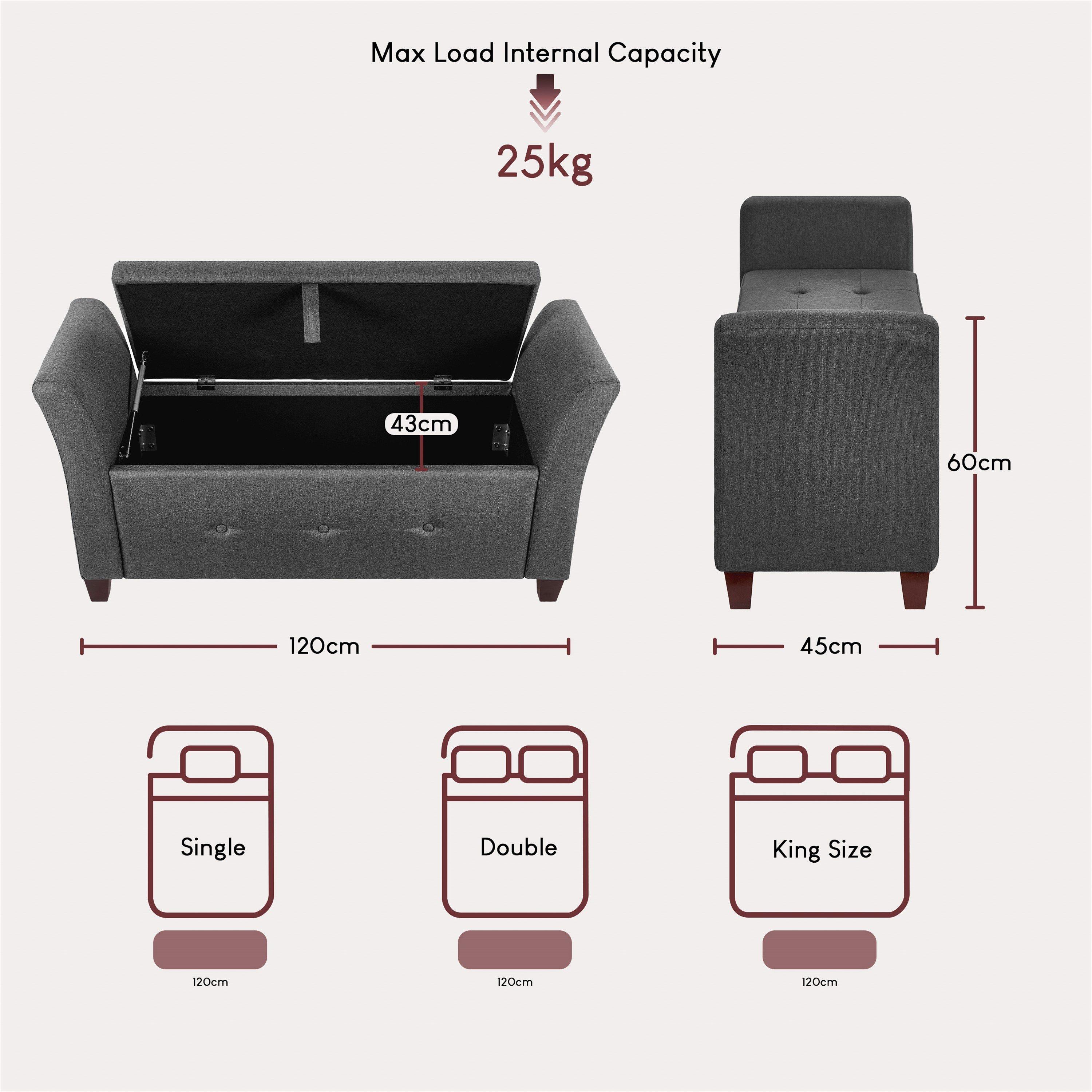 Dark Grey Linen - Lassic - Vida Designs Seville Storage Ottoman UKFR - 2