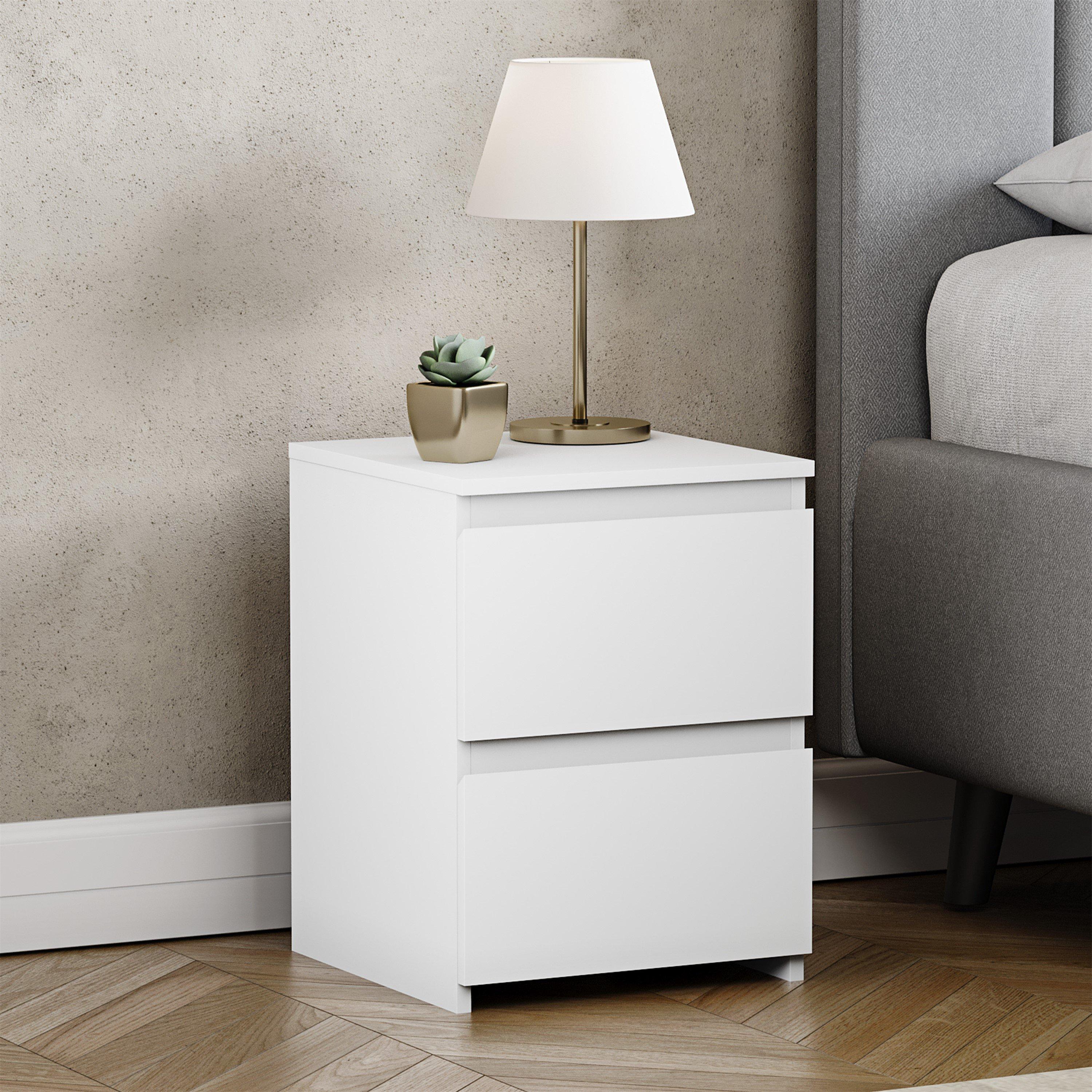 Lassic  Vida Designs Denver 2 Drawer Bedside Chest - White - 2 Drawer