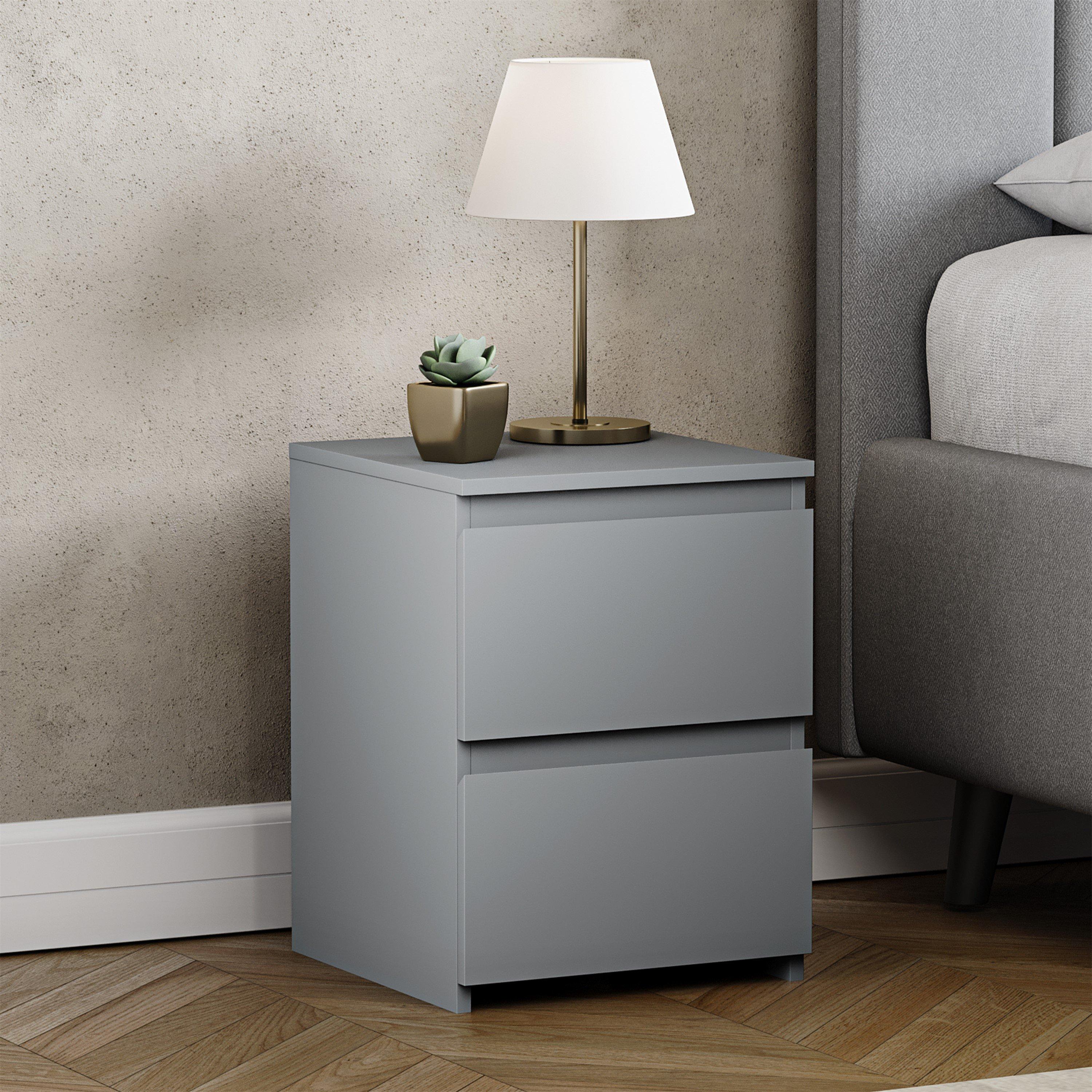 Lassic  Vida Designs Denver 2 Drawer Bedside Chest - Grey - 2 Drawer