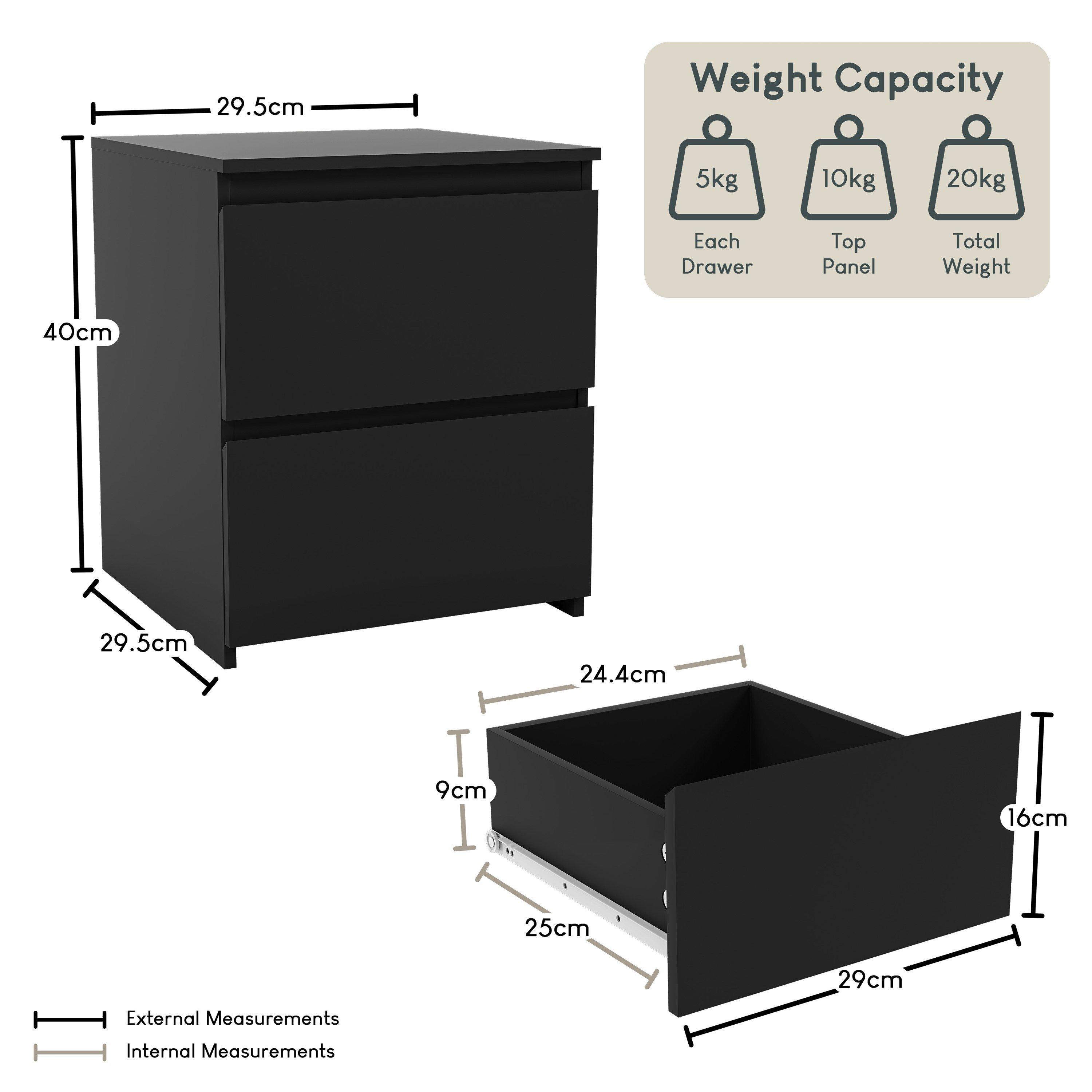 Black - Lassic - Vida Designs Denver 2 Drawer Bedside Chest - 2