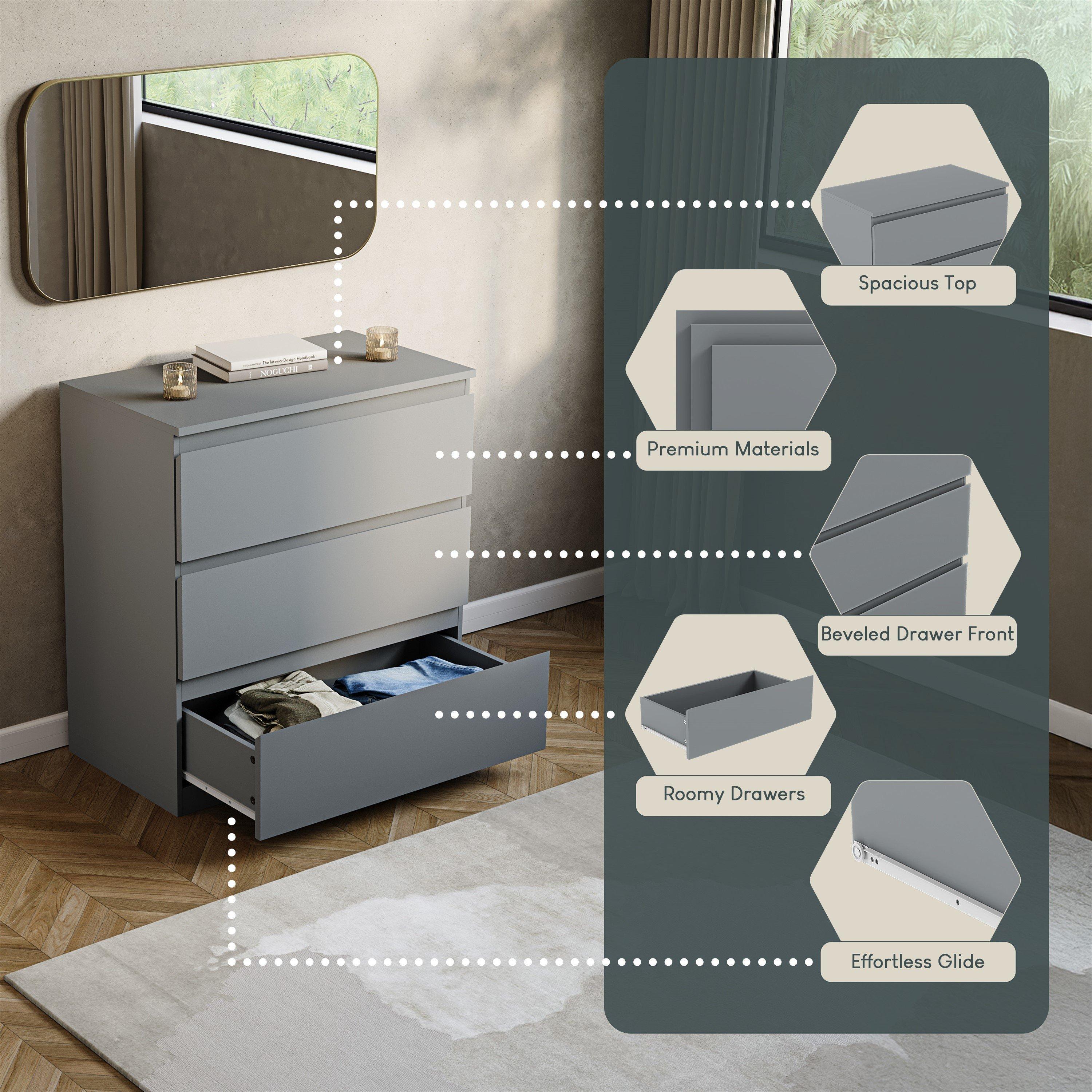 Grey - Lassic - Vida Designs Denver 3 Drawer Chest - 7