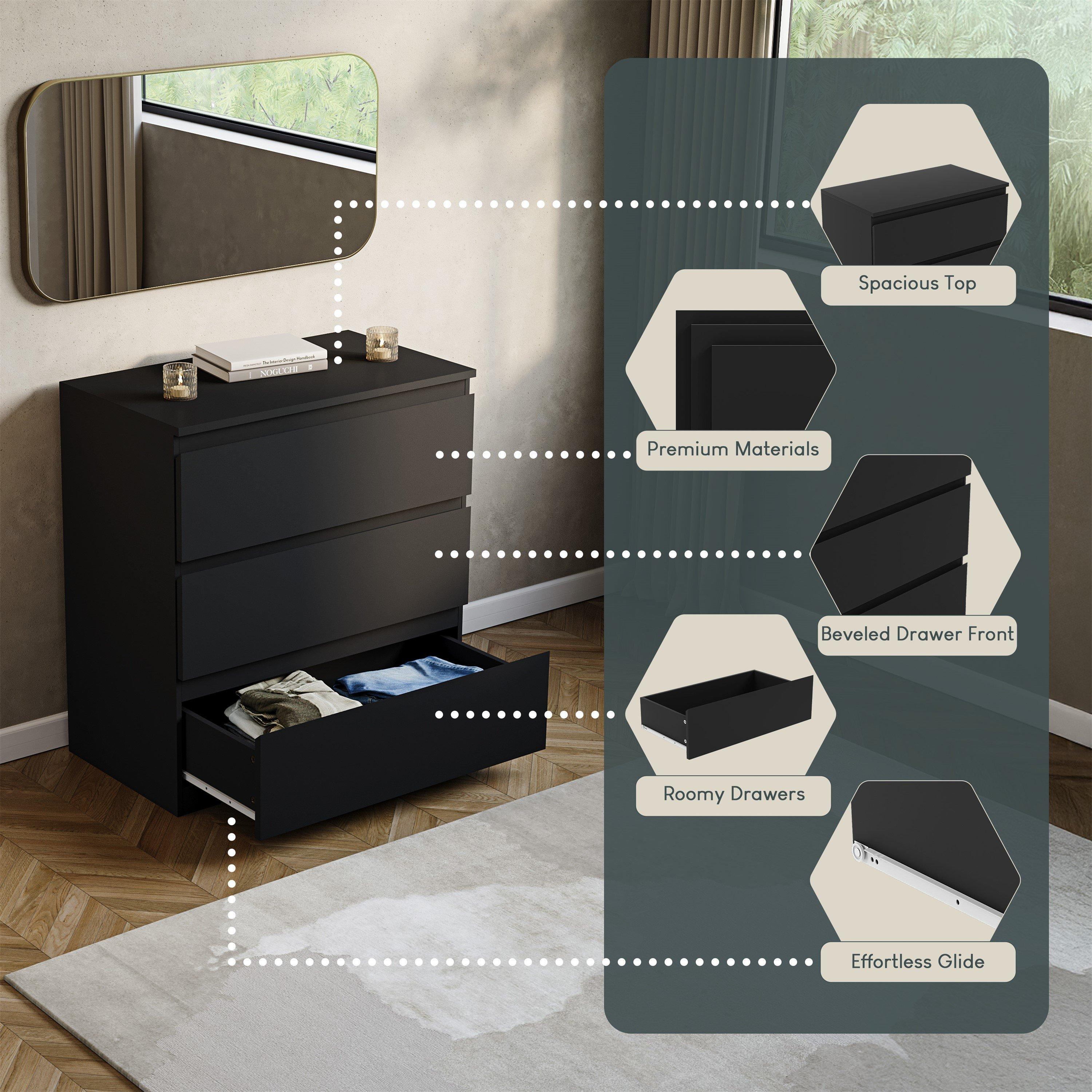 Black - Lassic - Vida Designs Denver 3 Drawer Chest - 7