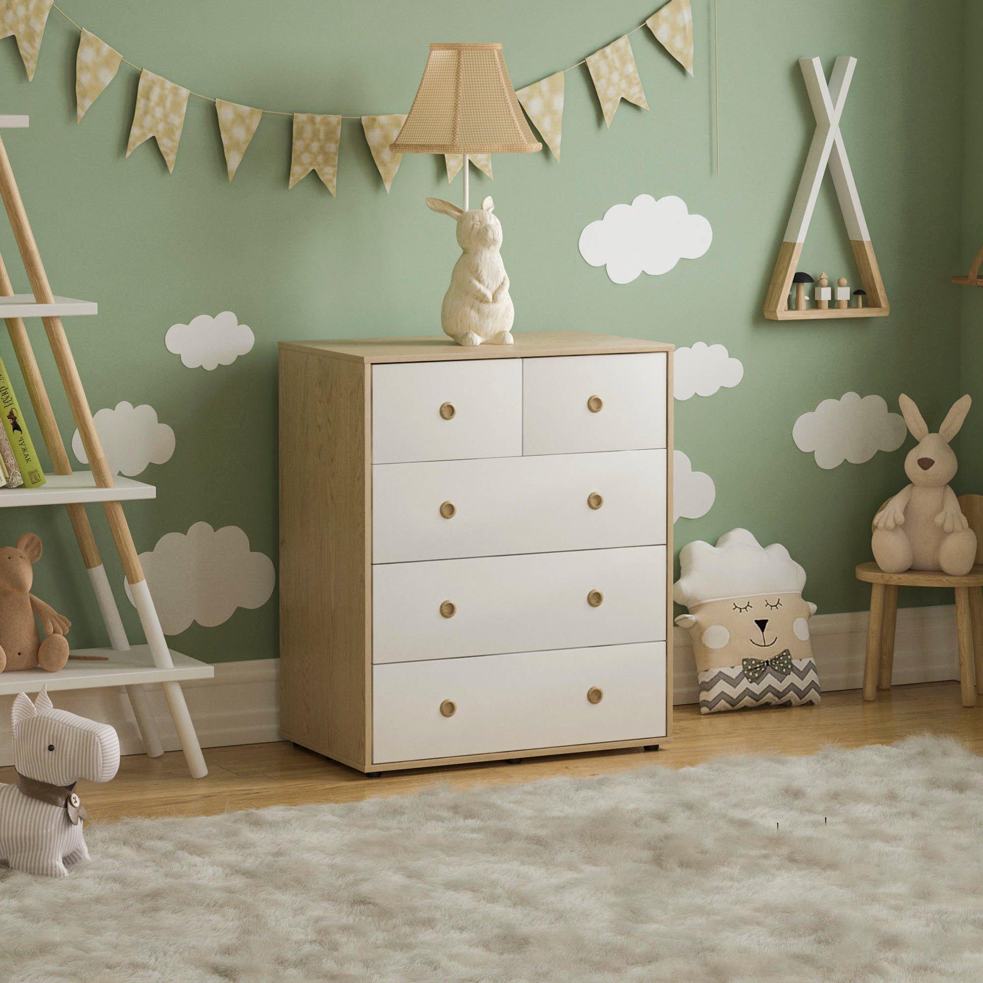 Lassic  Junior Vida Neptune 5 Drawer Chest - White & Oak - 5 Drawer