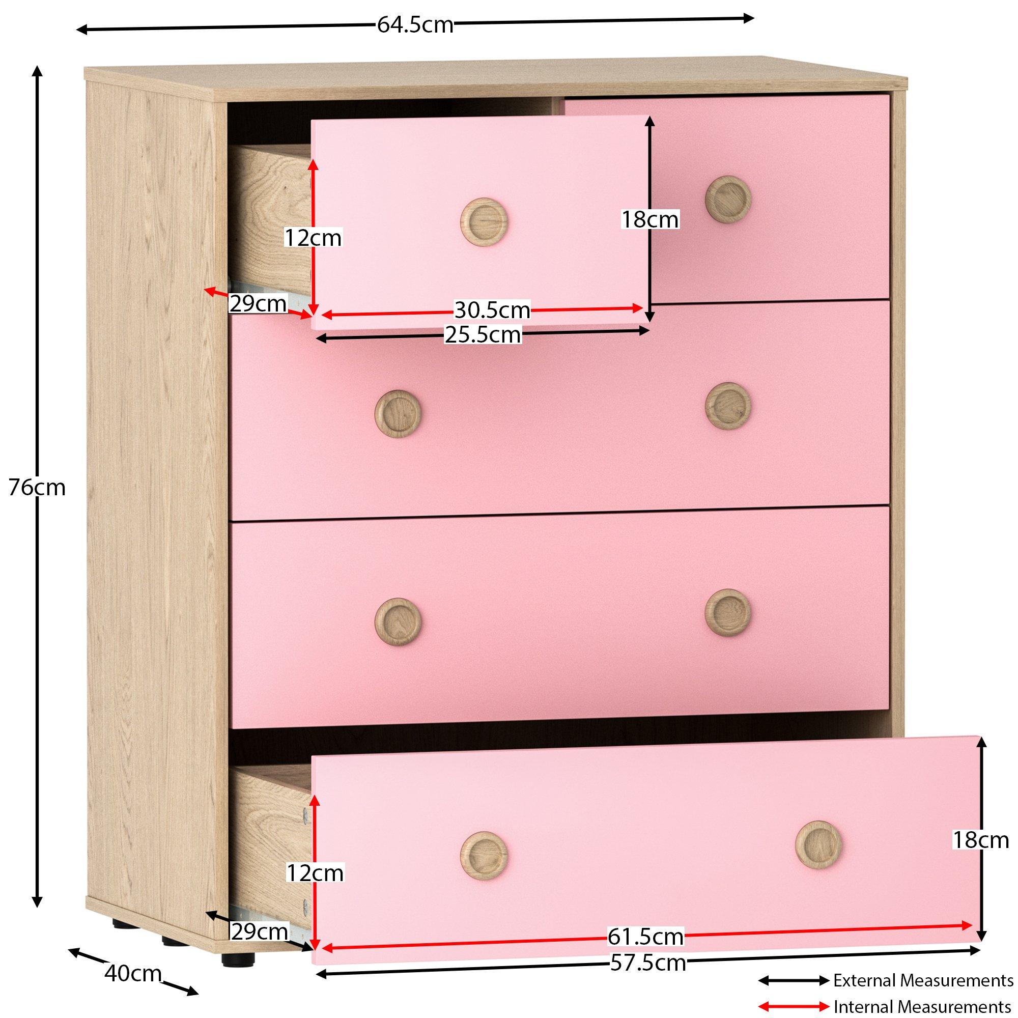 Pink & Oak - Lassic - Junior Vida Neptune 5 Drawer Chest - 2