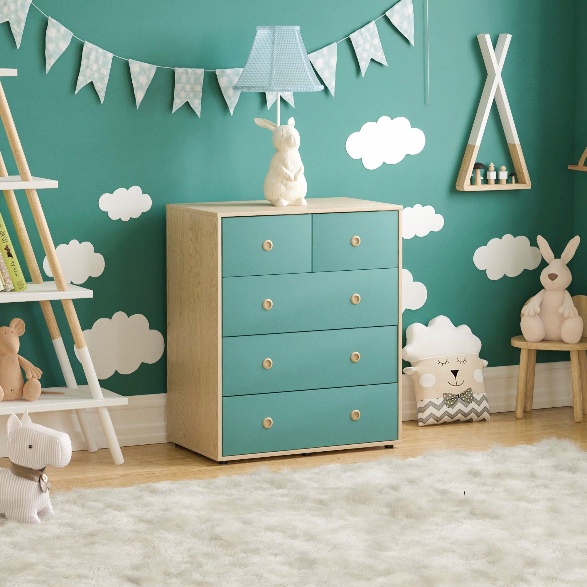 Lassic  Junior Vida Neptune 5 Drawer Chest - Blue & Oak - 5 Drawer
