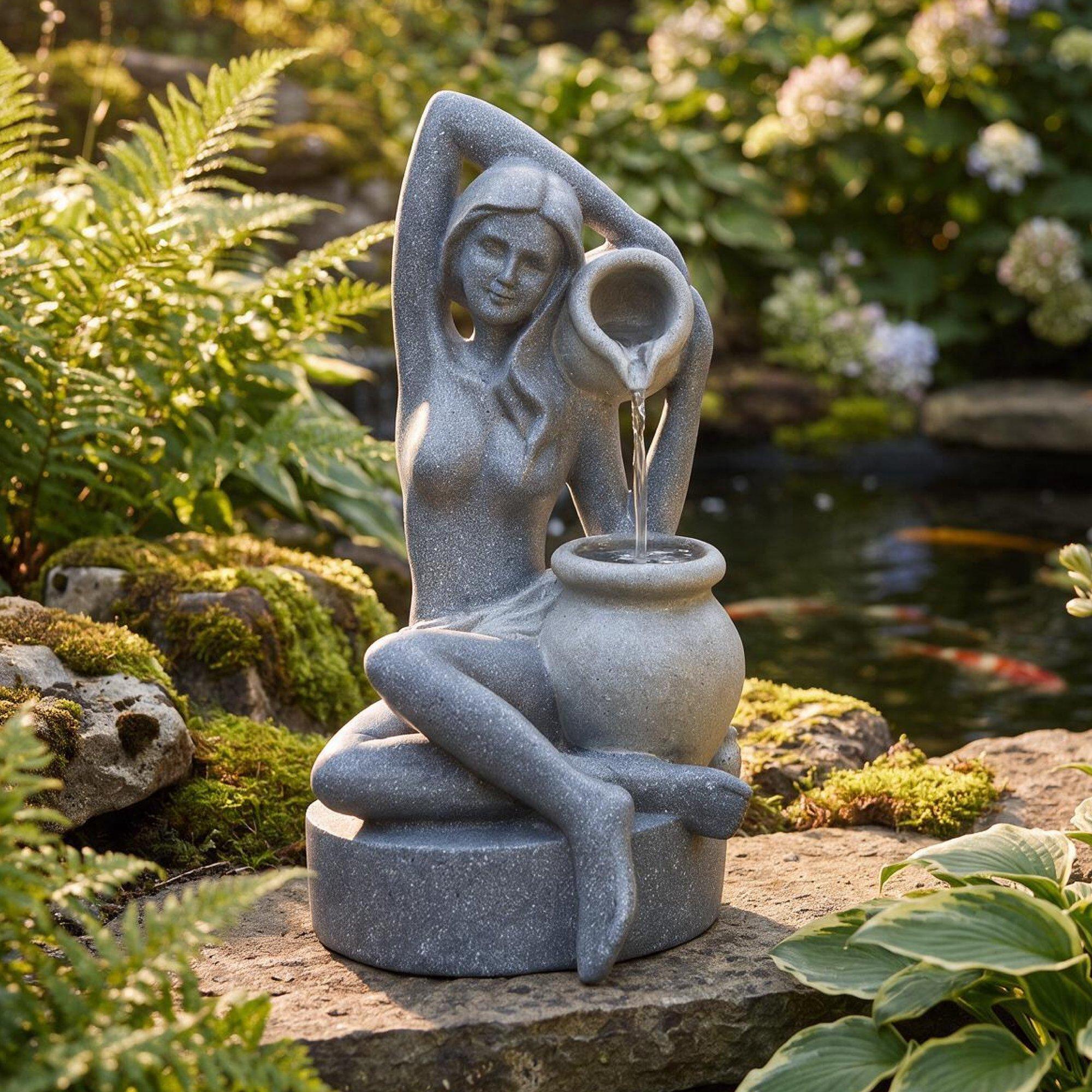 Grey - Streetwize - Solar Water Feature - Bathing Lady - 1