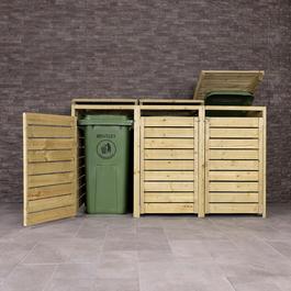 Charles Bentley Wooden Triple Bin Storage Wide Panel