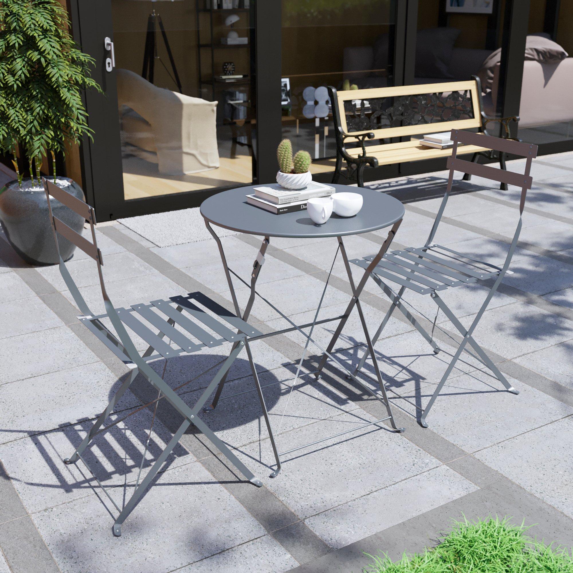 Dark Grey - Lassic - Garden Vida Porto 2 Seater Metal Bistro Set - 1