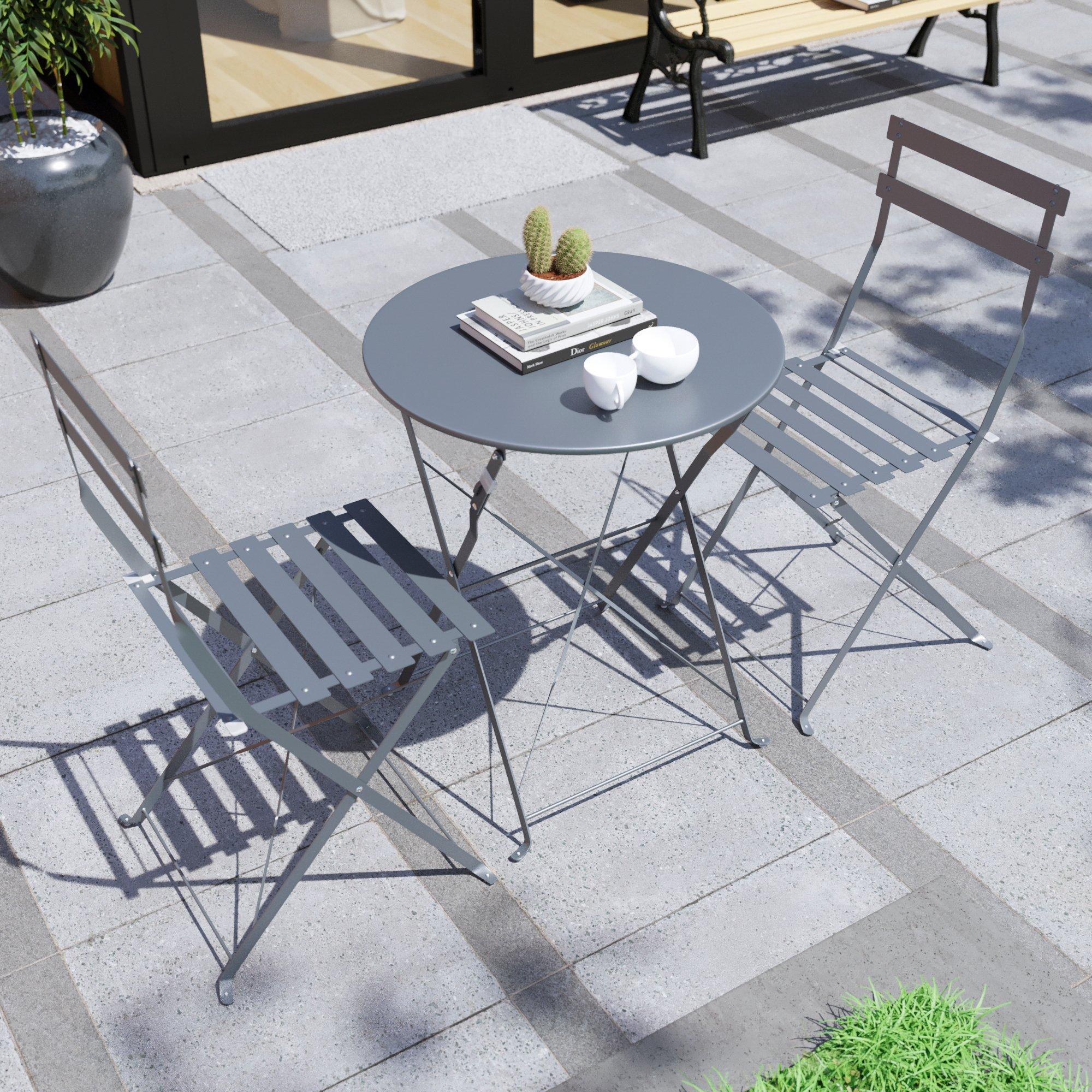 Dark Grey - Lassic - Garden Vida Porto 2 Seater Metal Bistro Set - 8