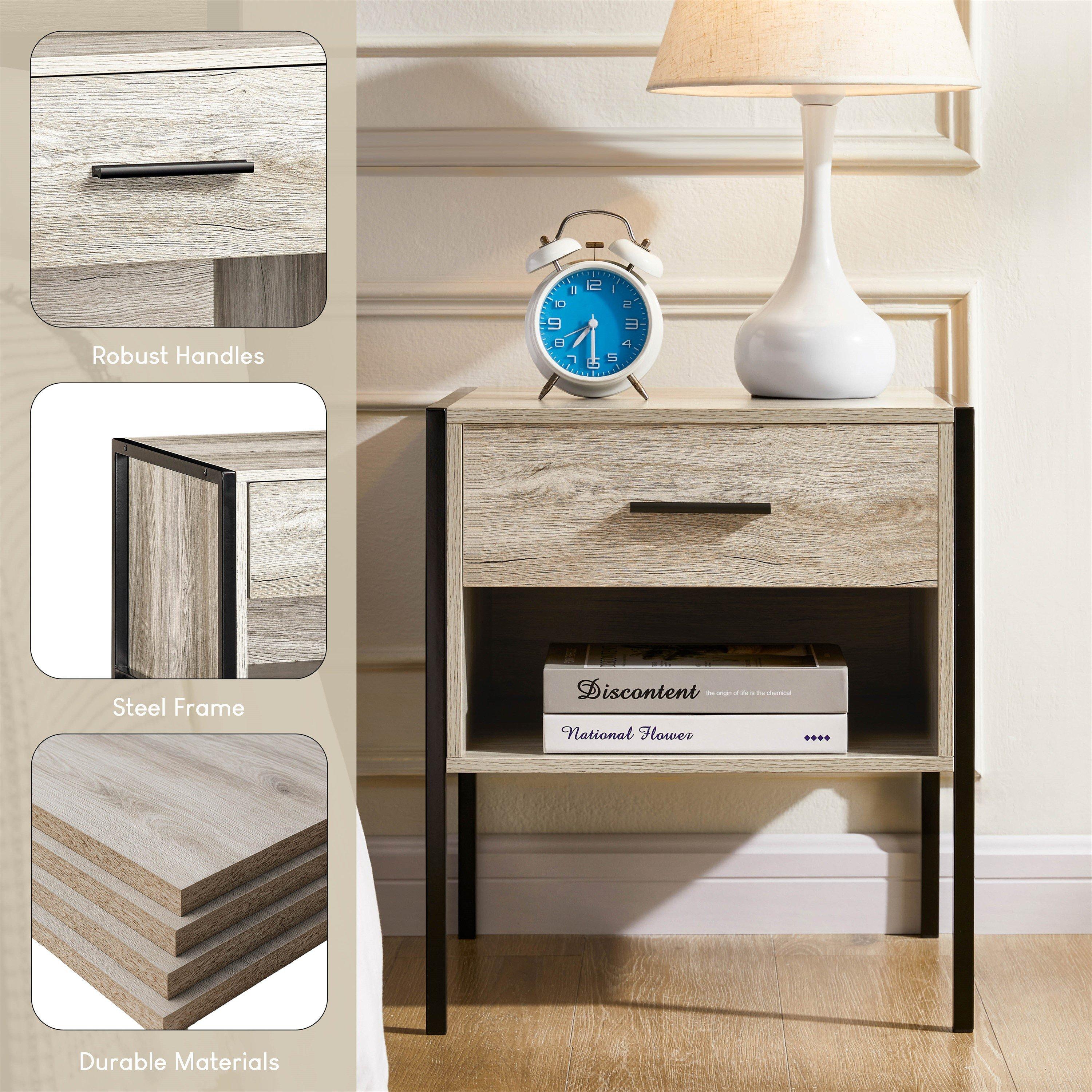 Grey - Lassic - Vida Designs Brooklyn 1 Drawer Bedside Cabinet - 6