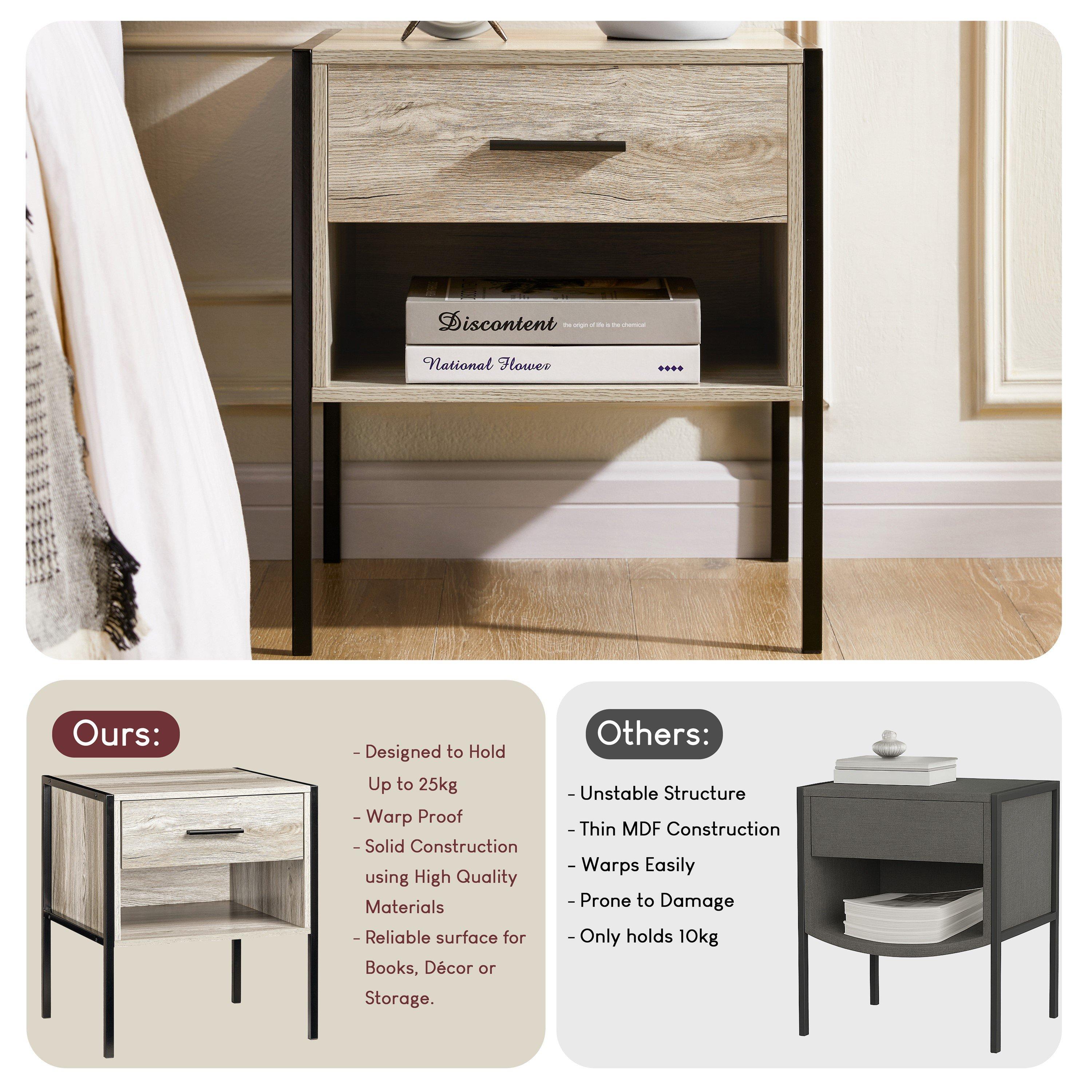 Grey - Lassic - Vida Designs Brooklyn 1 Drawer Bedside Cabinet - 7