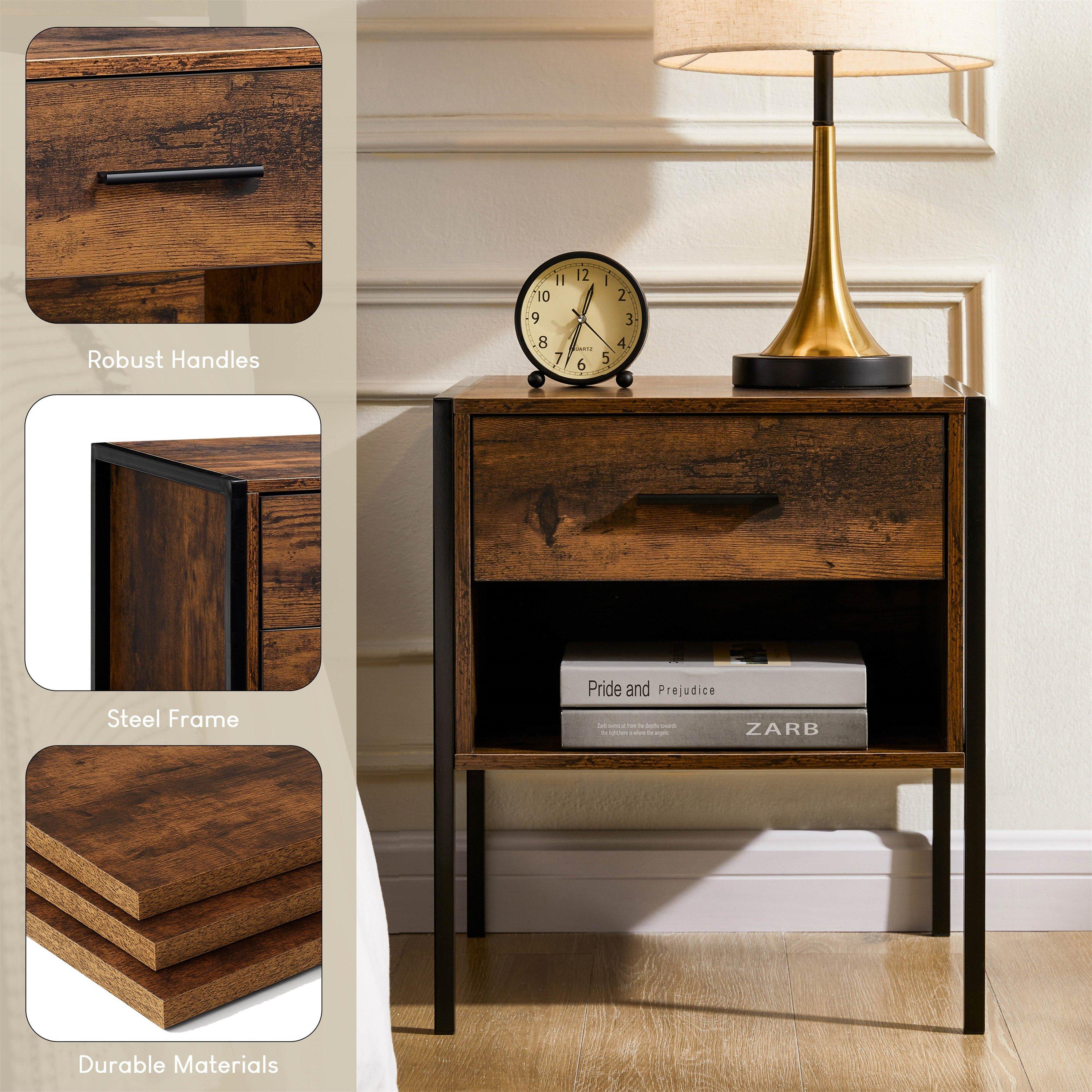 Dark Wood - Lassic - Vida Designs Brooklyn 1 Drawer Bedside Cabinet - 6