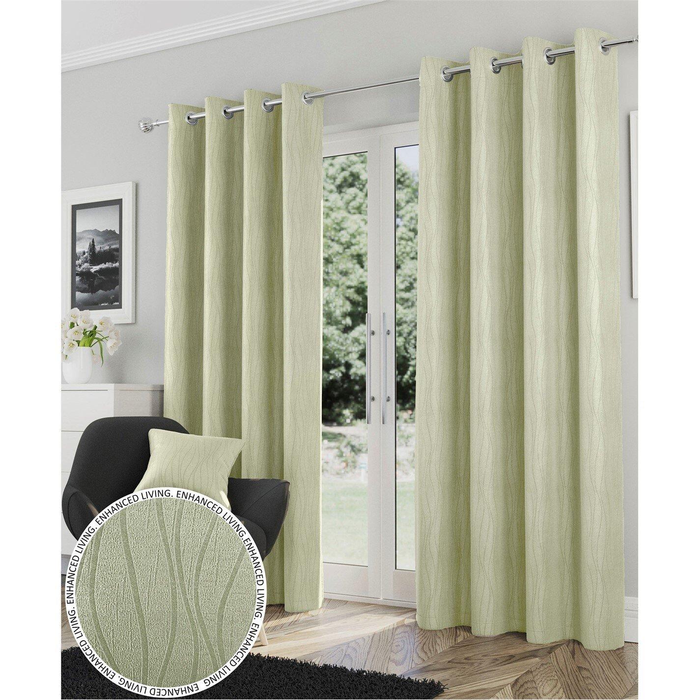 Enhanced Living  Goodwood Silver Thermal Blockout Eyelet Curtains - Green - 117x137cm