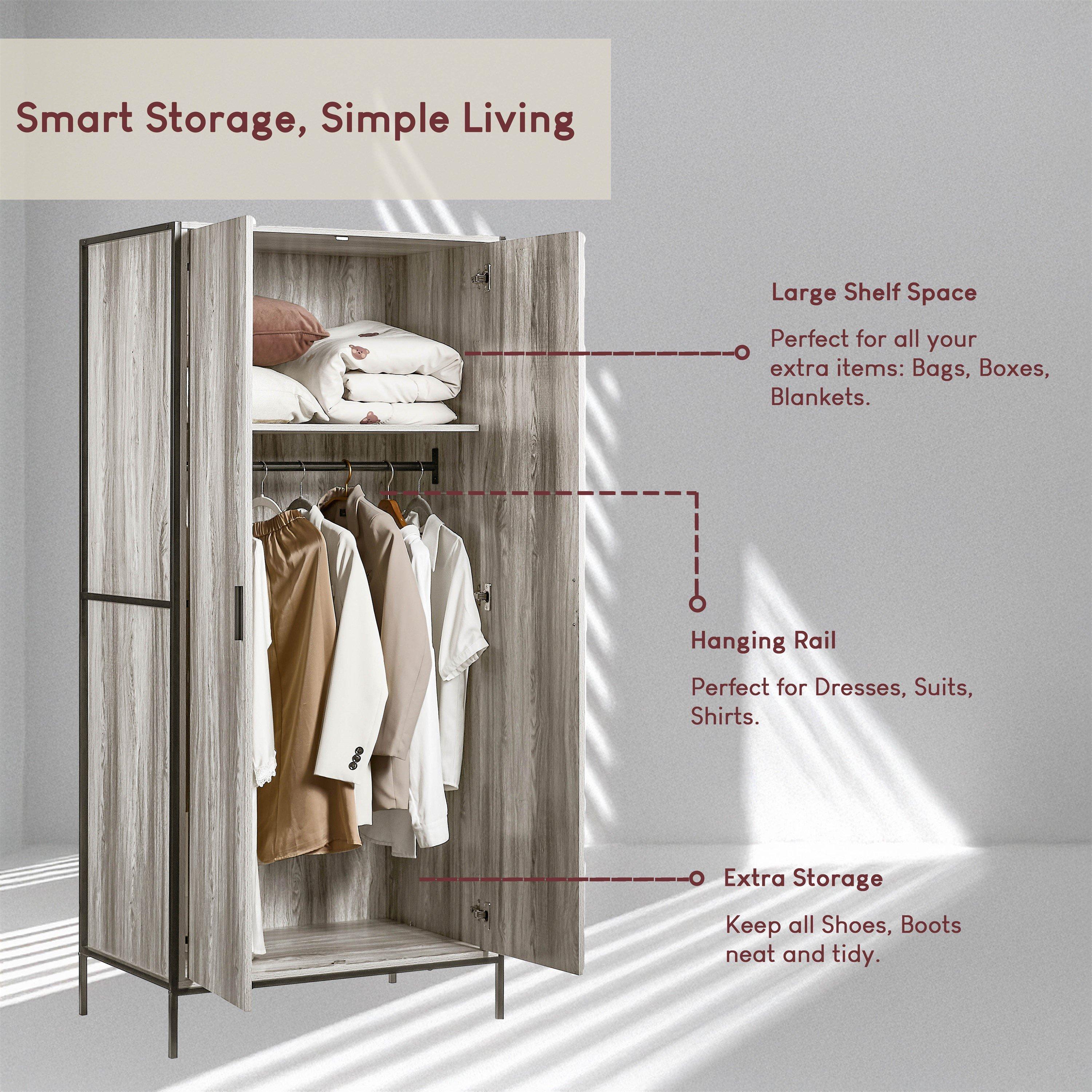 Grey - Lassic - Vida Designs Brooklyn 2 Door Wardrobe - 5