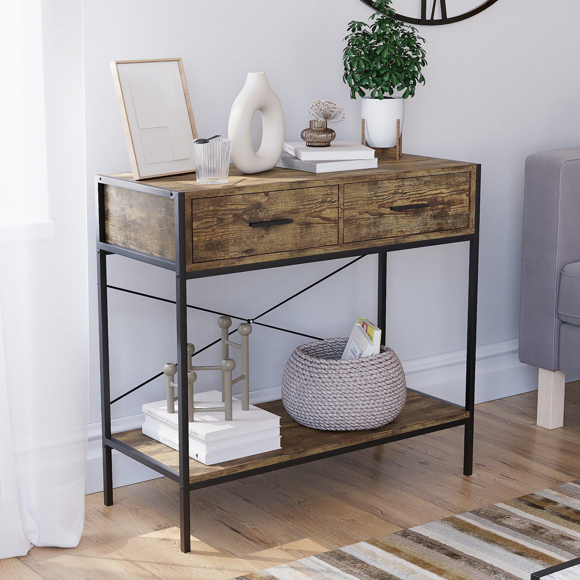 Lassic  Vida Designs Brooklyn 2 Drawer Console Table - Dark Wood - 2 Drawer