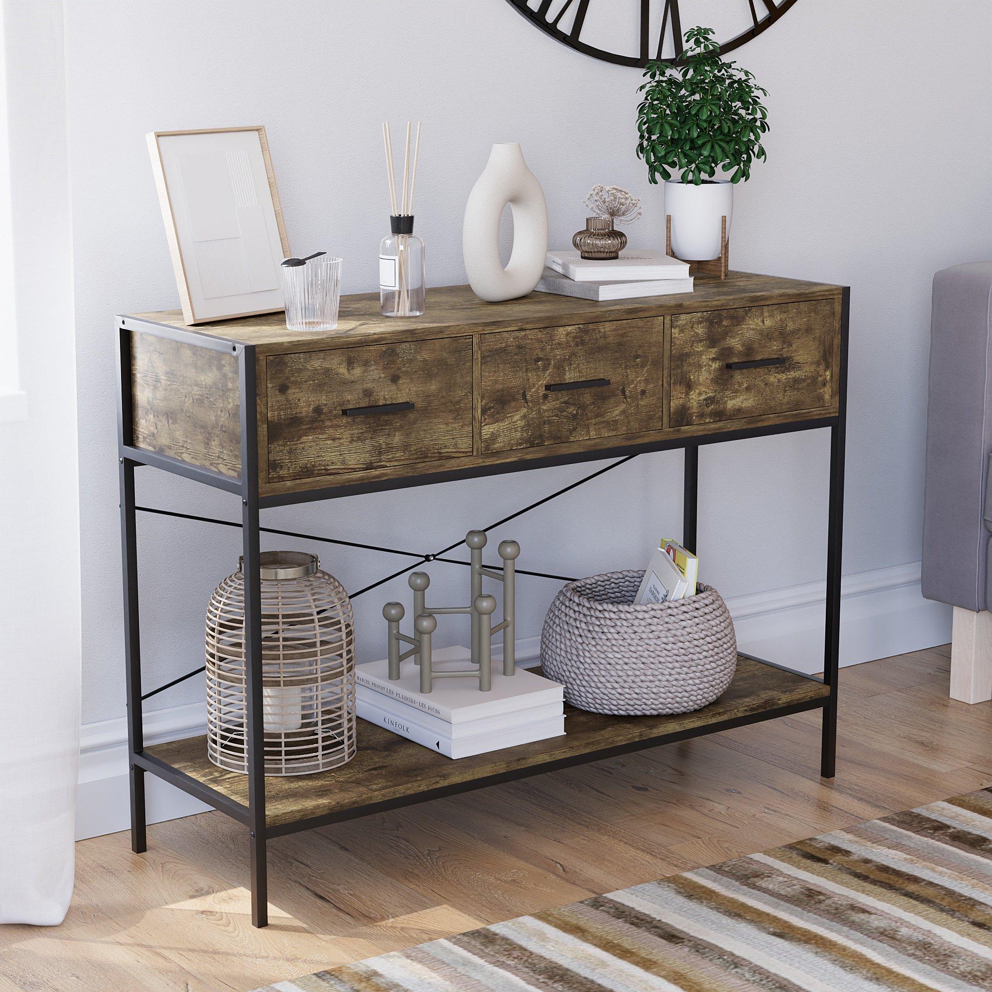 Lassic  Vida Designs Brooklyn 3 Drawer Console Table - Dark Wood - 3 Drawer