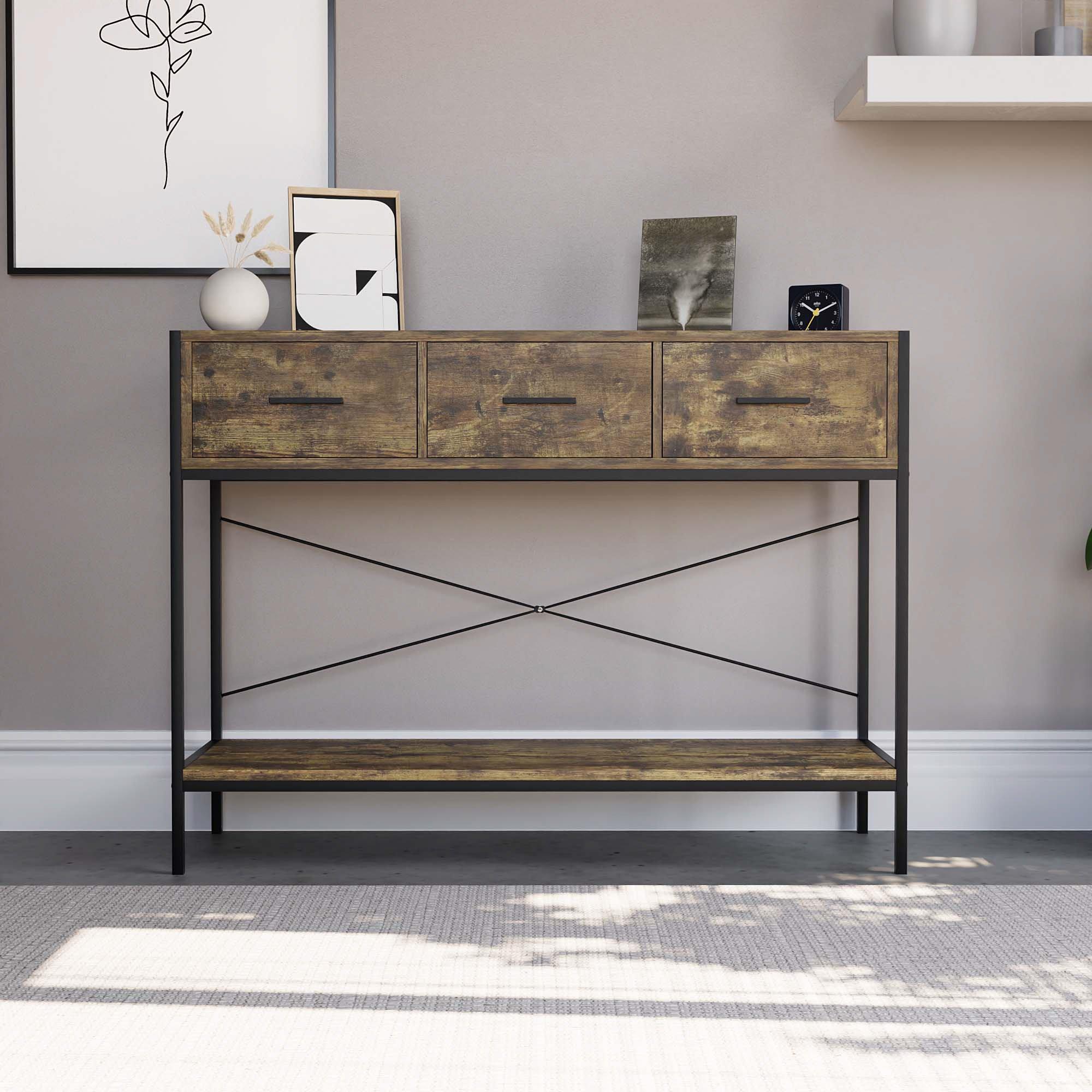 Dark Wood - Lassic - Vida Designs Brooklyn 3 Drawer Console Table - 3