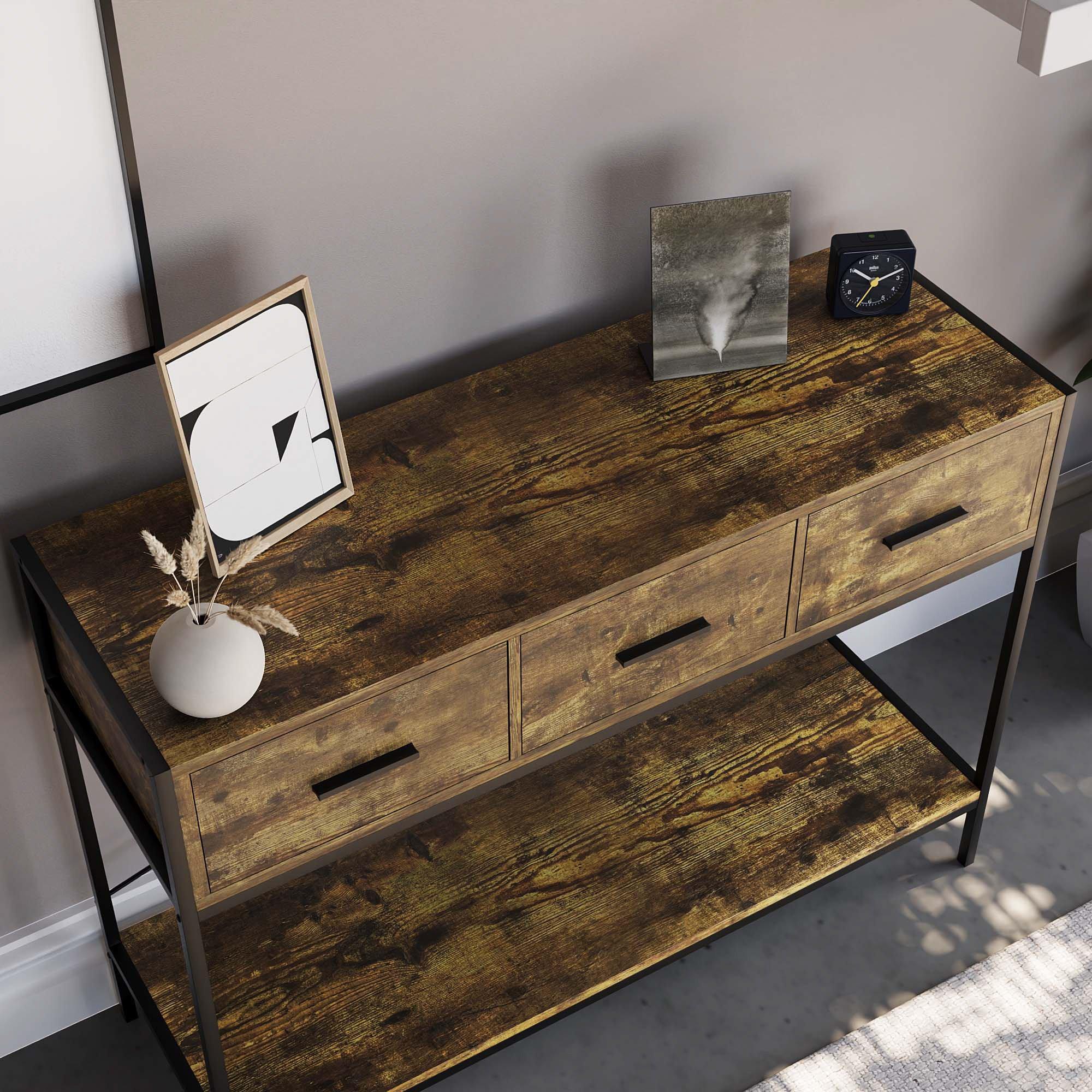 Dark Wood - Lassic - Vida Designs Brooklyn 3 Drawer Console Table - 4