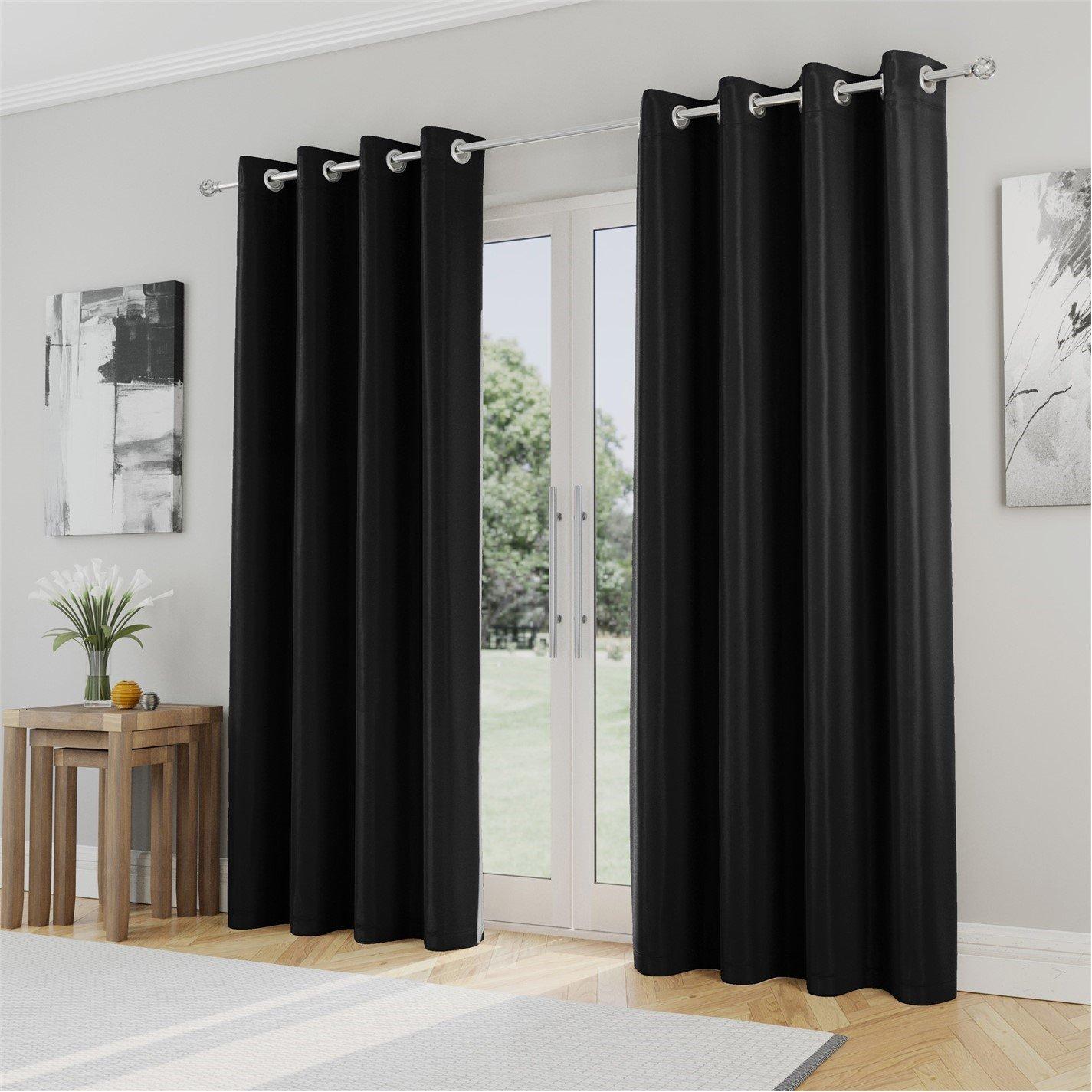 Enhanced Living  Plain Supersoft Thermal Blockout Eyelet Curtains - Black - 168x183cm
