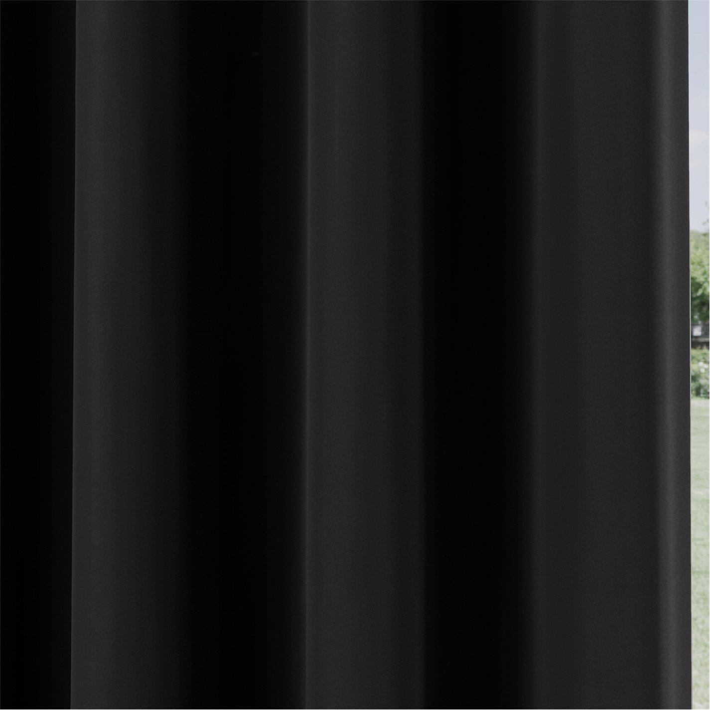 Black - Enhanced Living - Plain Supersoft Thermal Blockout Eyelet Curtains - 3