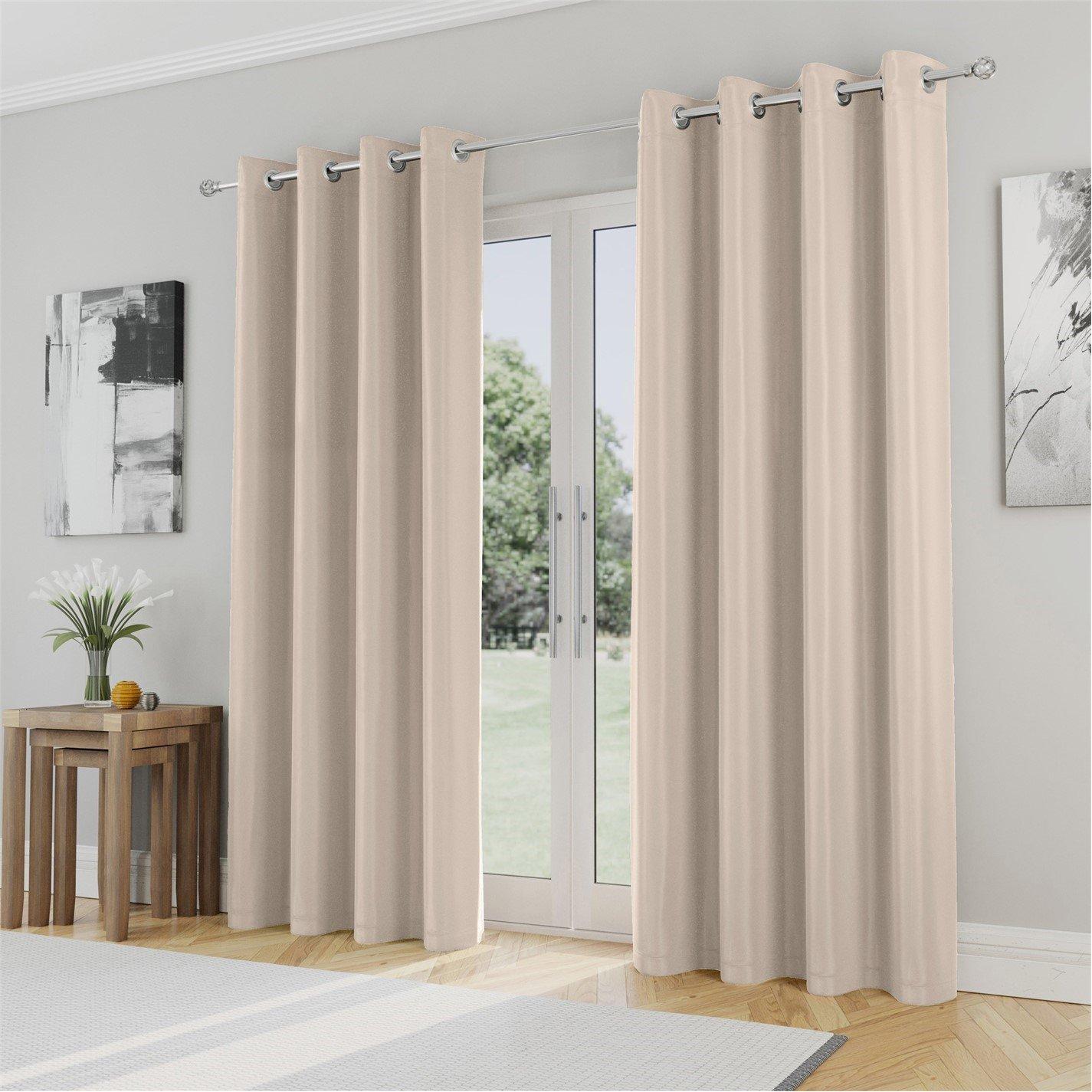 Enhanced Living  Plain Supersoft Thermal Blockout Eyelet Curtains - Natural - 229x229cm