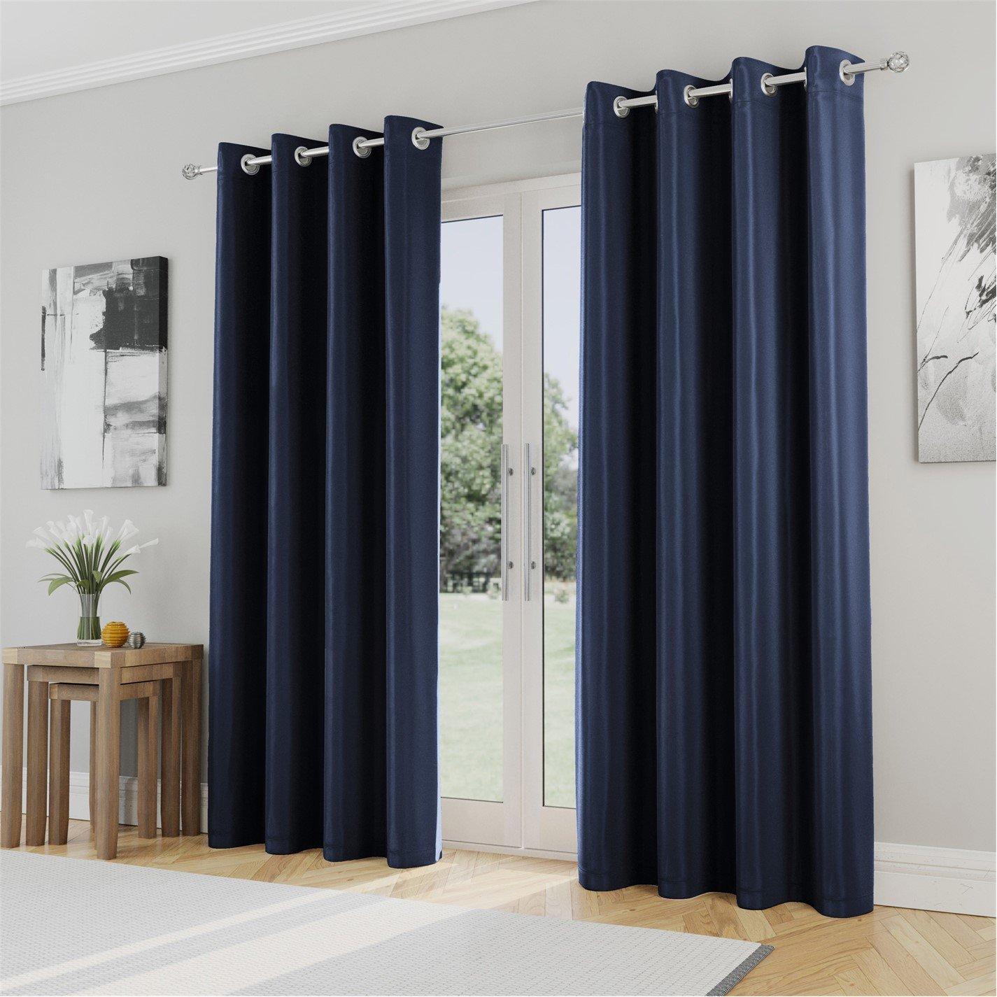Enhanced Living  Plain Supersoft Thermal Blockout Eyelet Curtains - Navy - 168x229cm