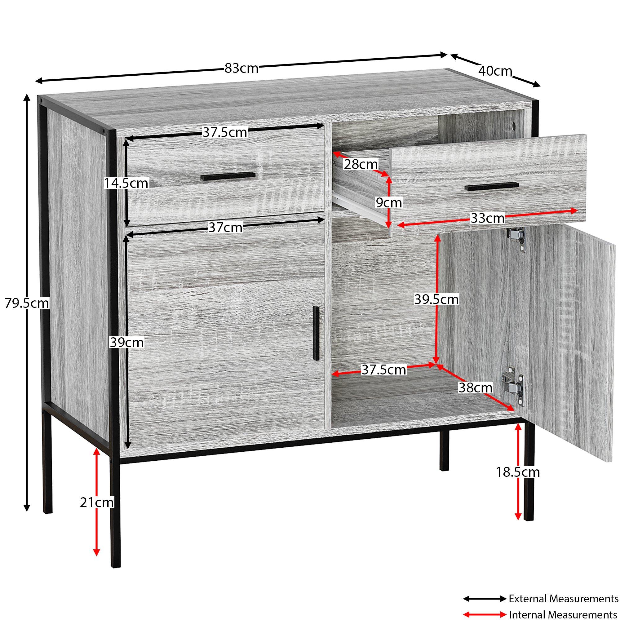 Grey - Lassic - Vida Designs Brooklyn 2 Door 2 Drawer Sideboard - 2