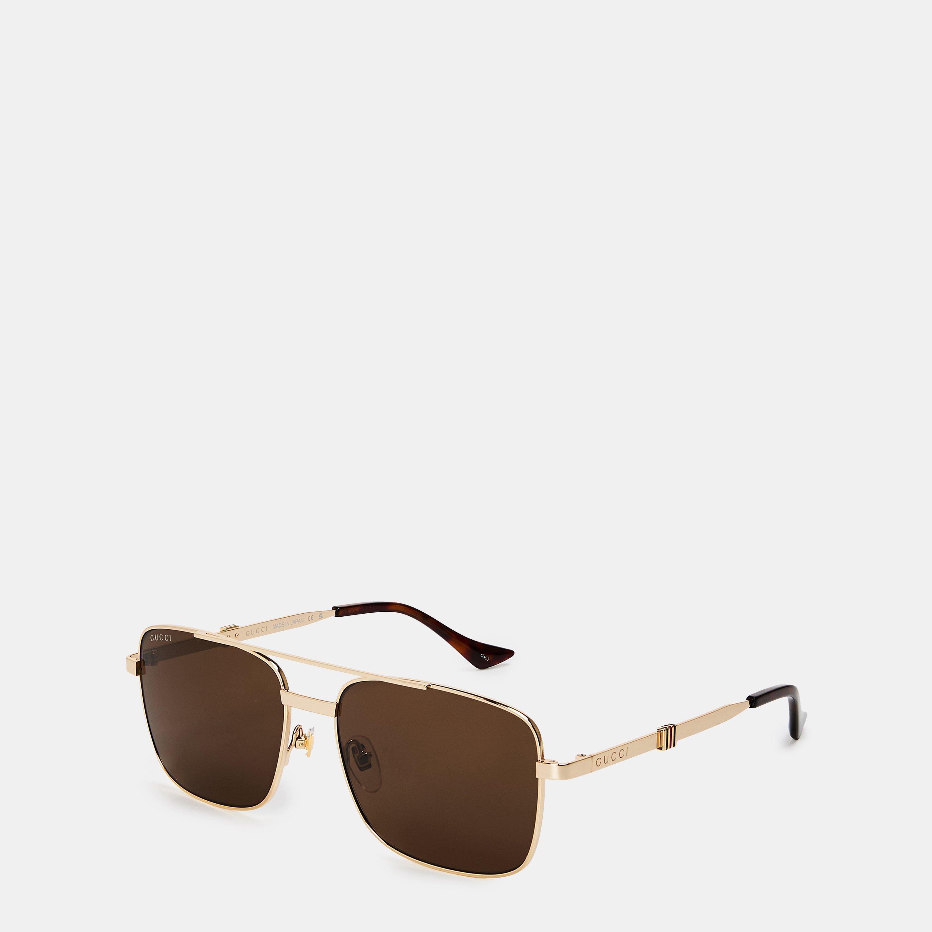 Gold/Brown - Gucci - Web Pattern Sunglasses - 1